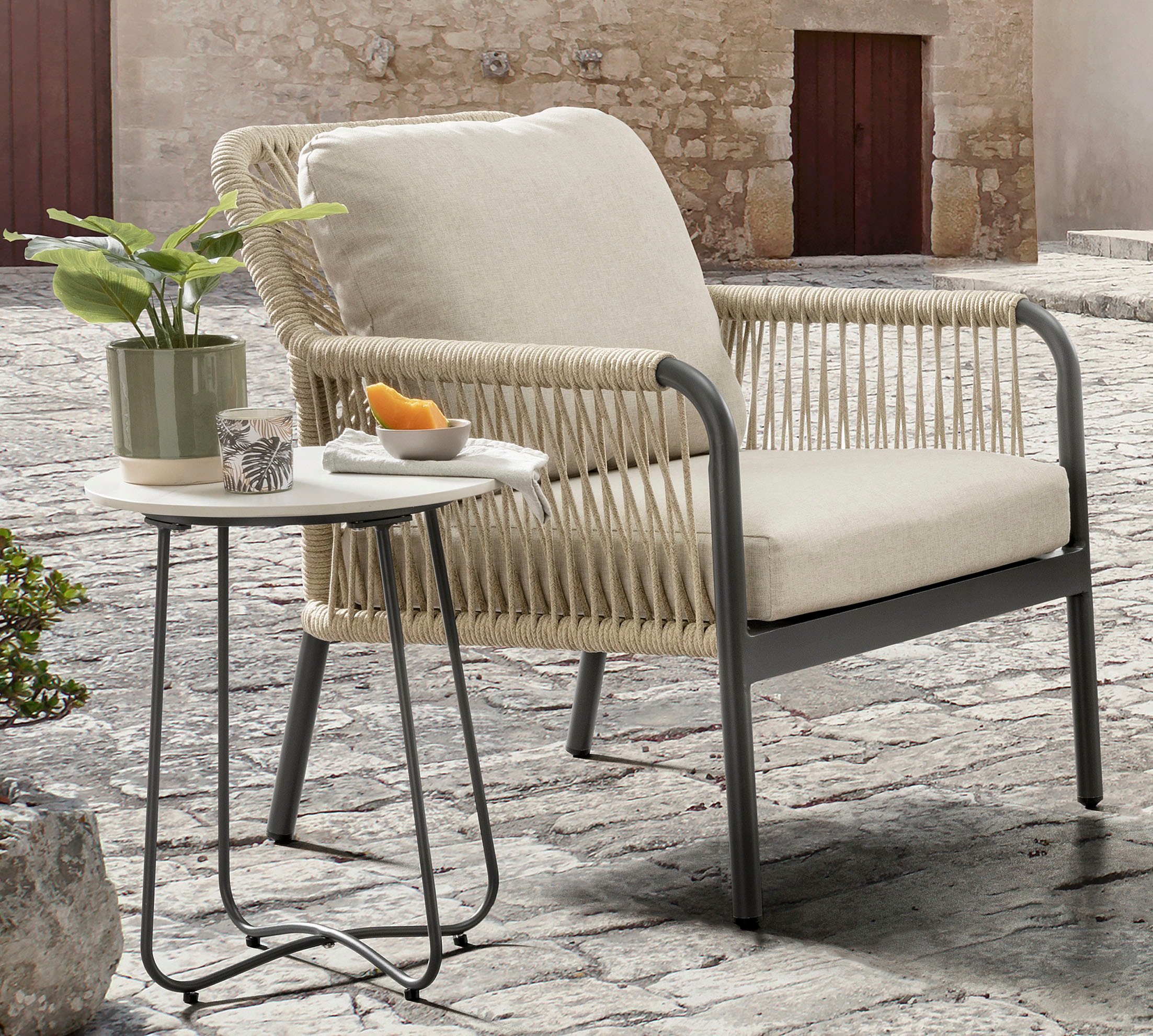 Destiny Gartenlounge-Set »GENUA«, (12 tlg., 1x 2er Sofa, 2x Sessel, 2x Tisch, inkl. Auflagen), Aluminium, Olefin-Rope