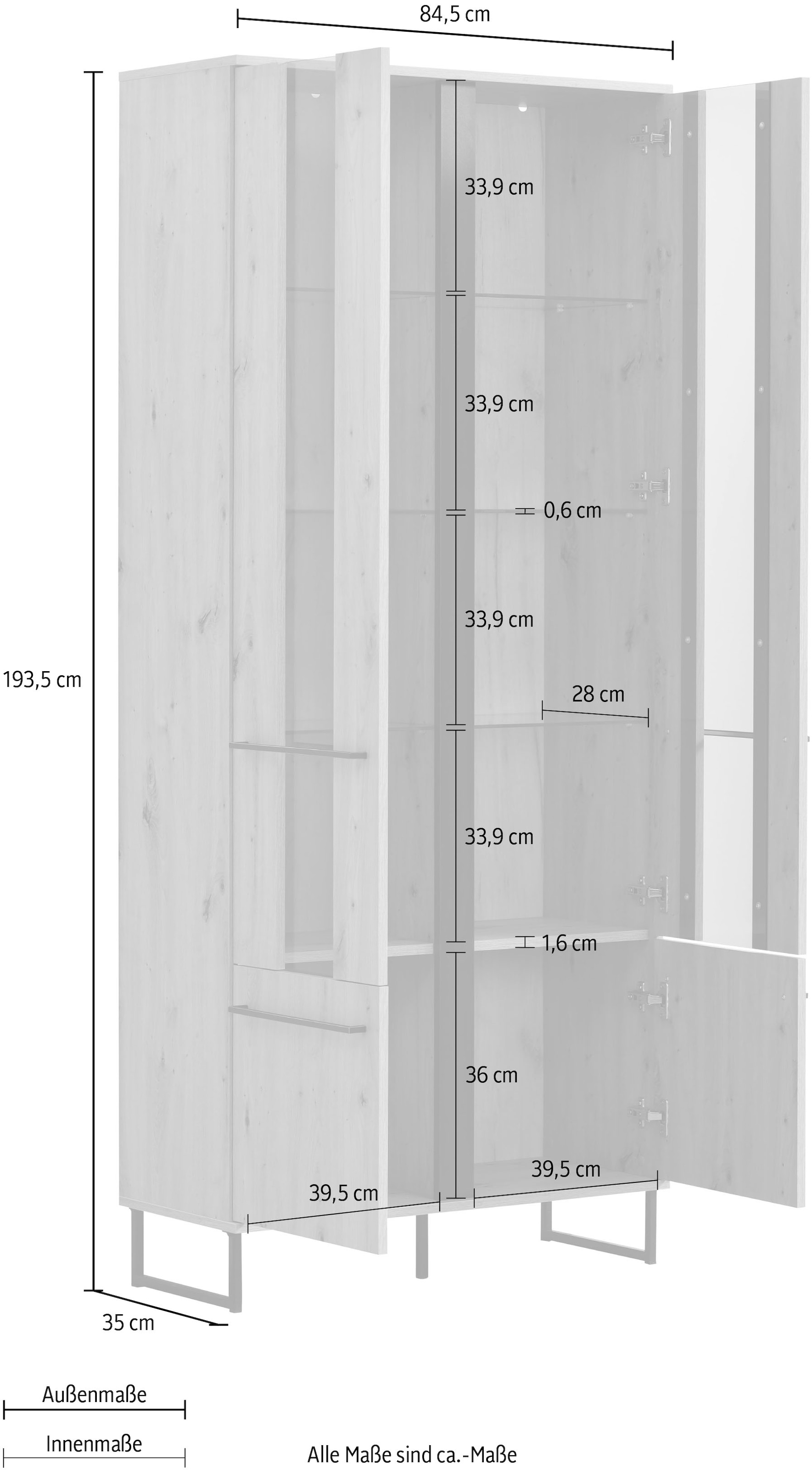 INOSIGN Highboard »Sardinia«, Vitrine, Breite 84cm