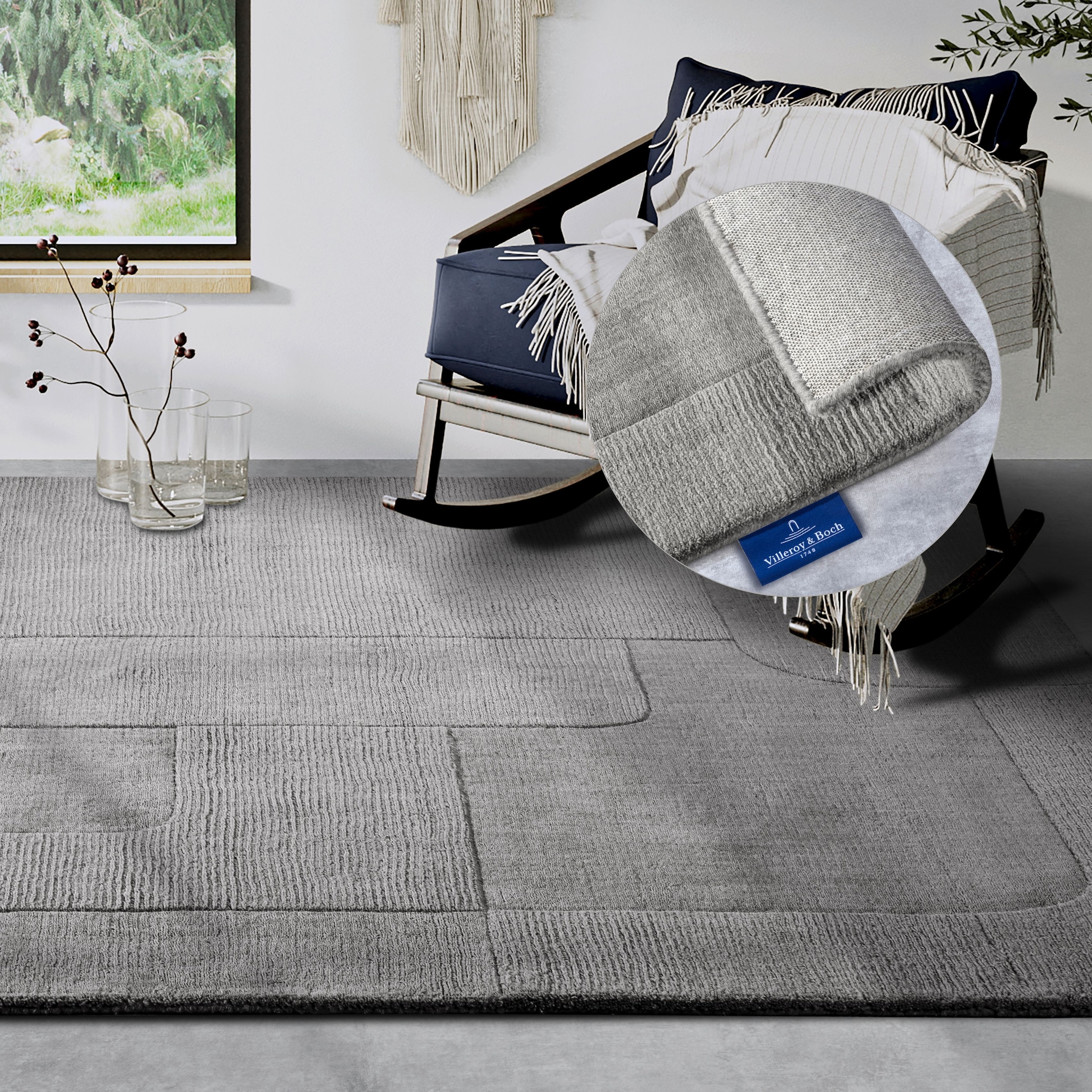 THE RUGS Villeroy & Boch 1906 Wool Rug Charlotte – Handwoven Soft & Durable in Grey | Size: 160cm x 230cm