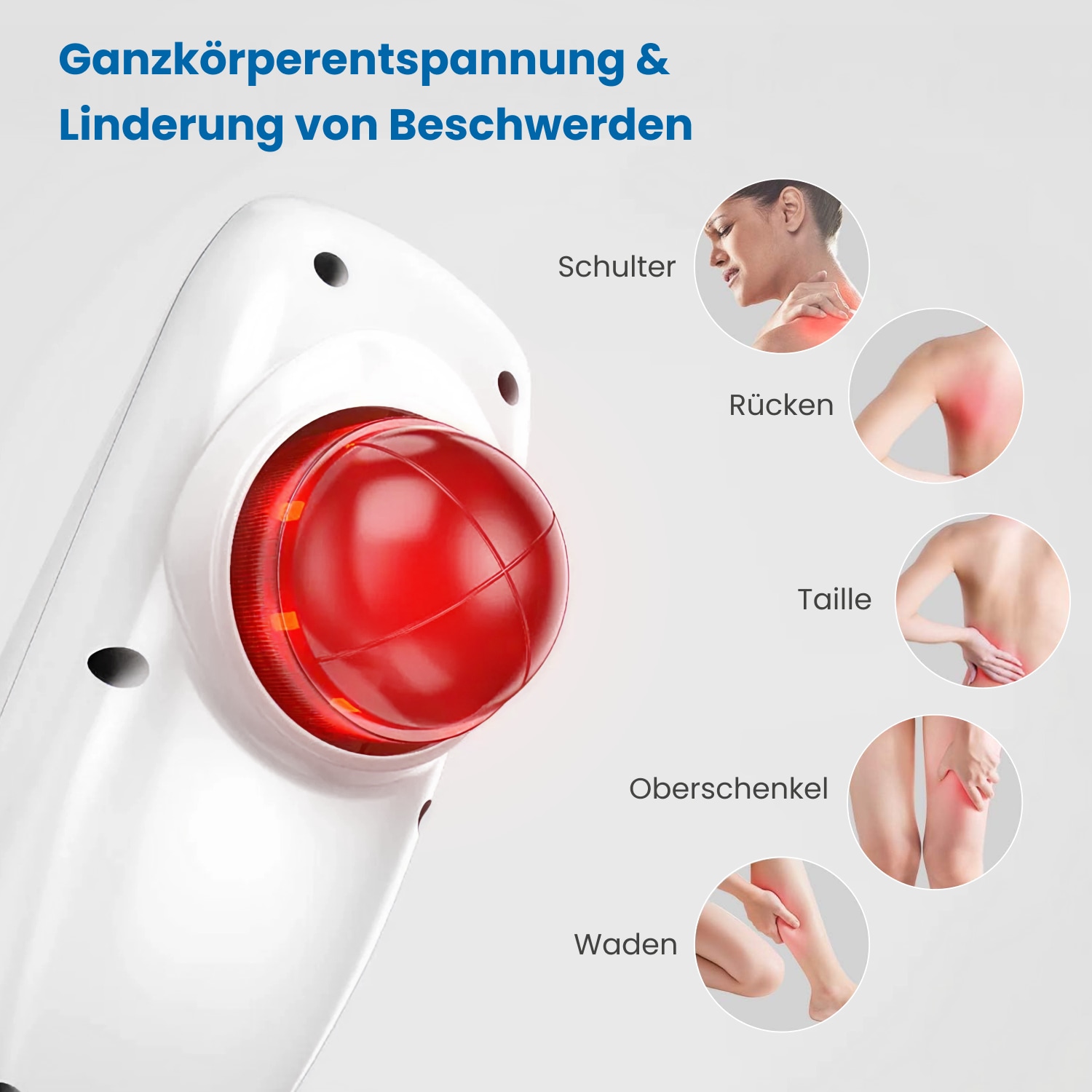 Renpho Massagegerät »Handheld Rückenmassagegerät mit Wärme« Rückenmassage mit Wärme, 3 Aufsätze, 5 Stufen, Abschaltung, Netz