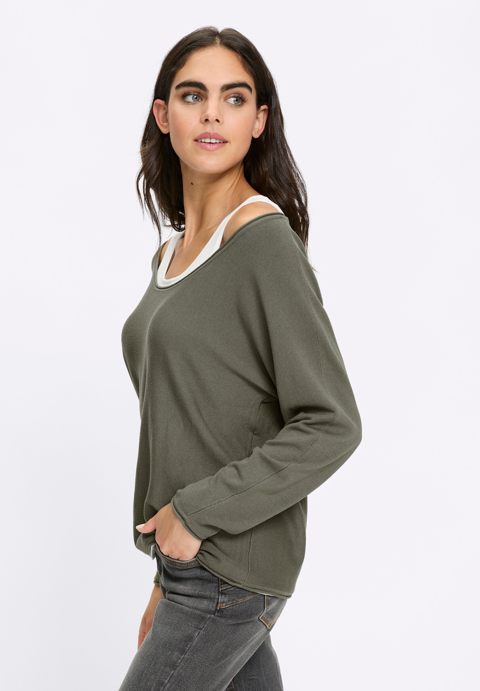 heine Longpullover »2-in-1-Pullover 2-in-1-Pullover mit Fledermausärmeln.«