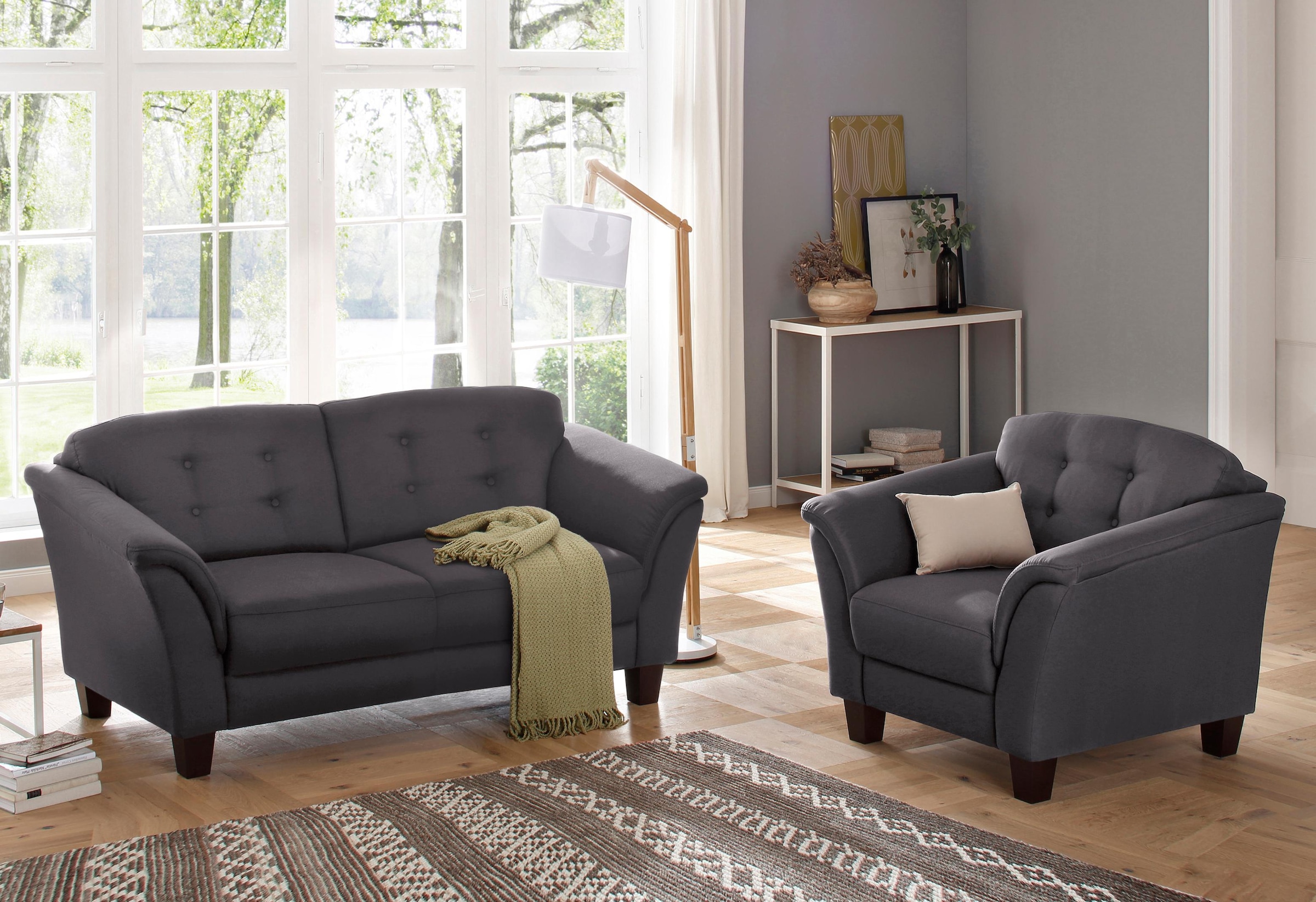 Home affaire 3-Sitzer »Trondheim« mit Federkern, Knopfheftung im Rücken, Füße Buche