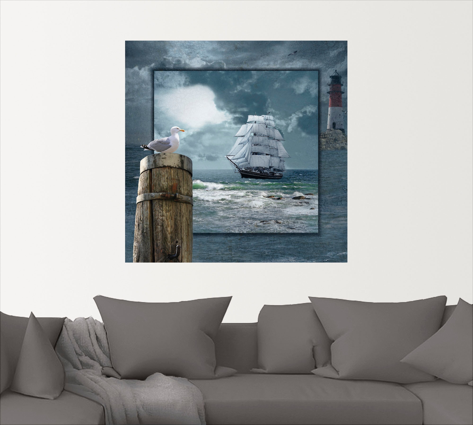Artland Wandbild »Maritime Collage mit Segelschiff«, Boote & Schiffe, (1 St.), als Leinwandbild, Poster, Wandaufkleber in verschied. Größen