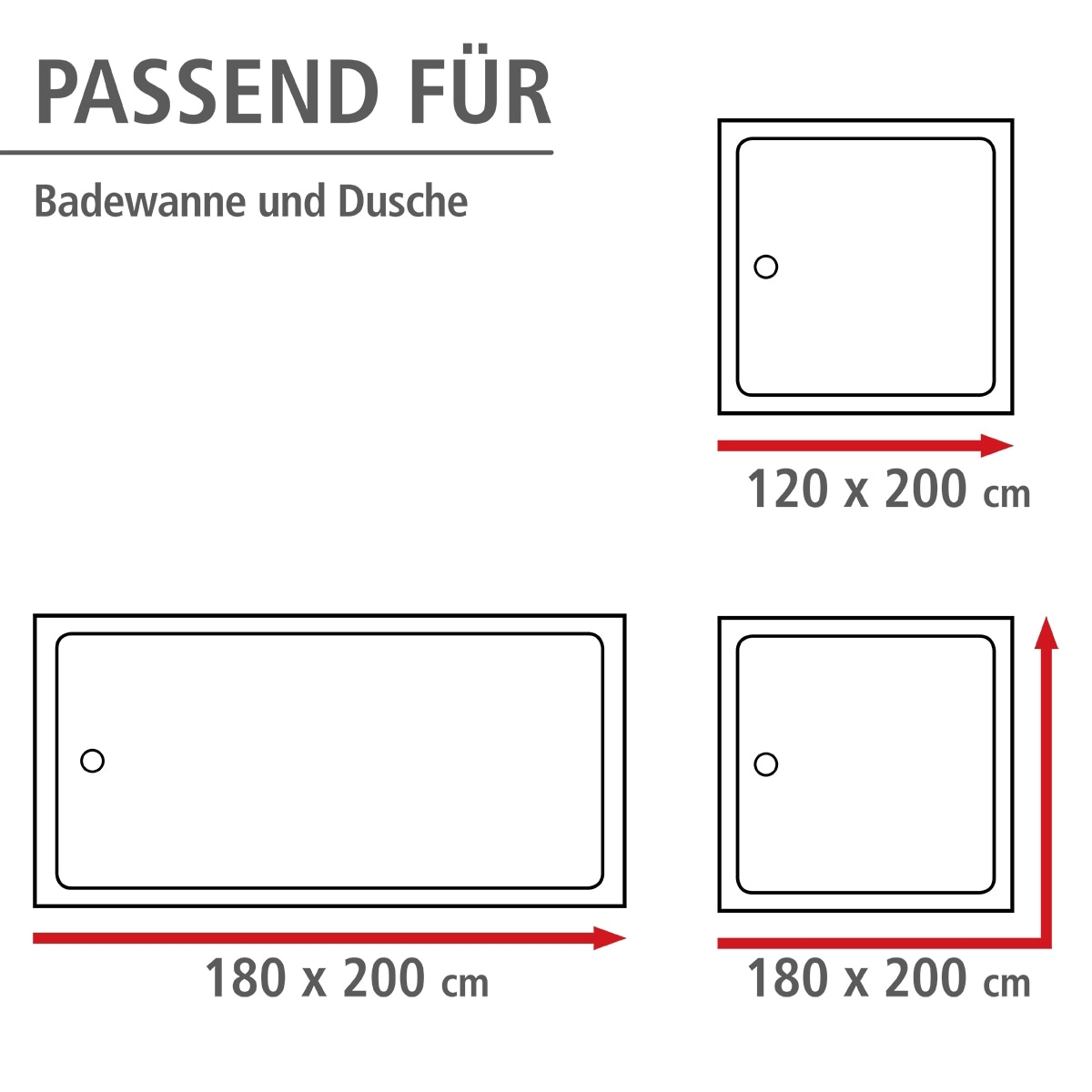 WENKO Duschvorhang »Uni Grey«, Höhe 200 cm, waschbar