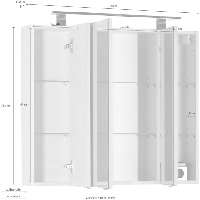 MARLIN Spiegelschrank »3400 Basic«, Breite 80 cm mit 3 Jahren XXL Garantie