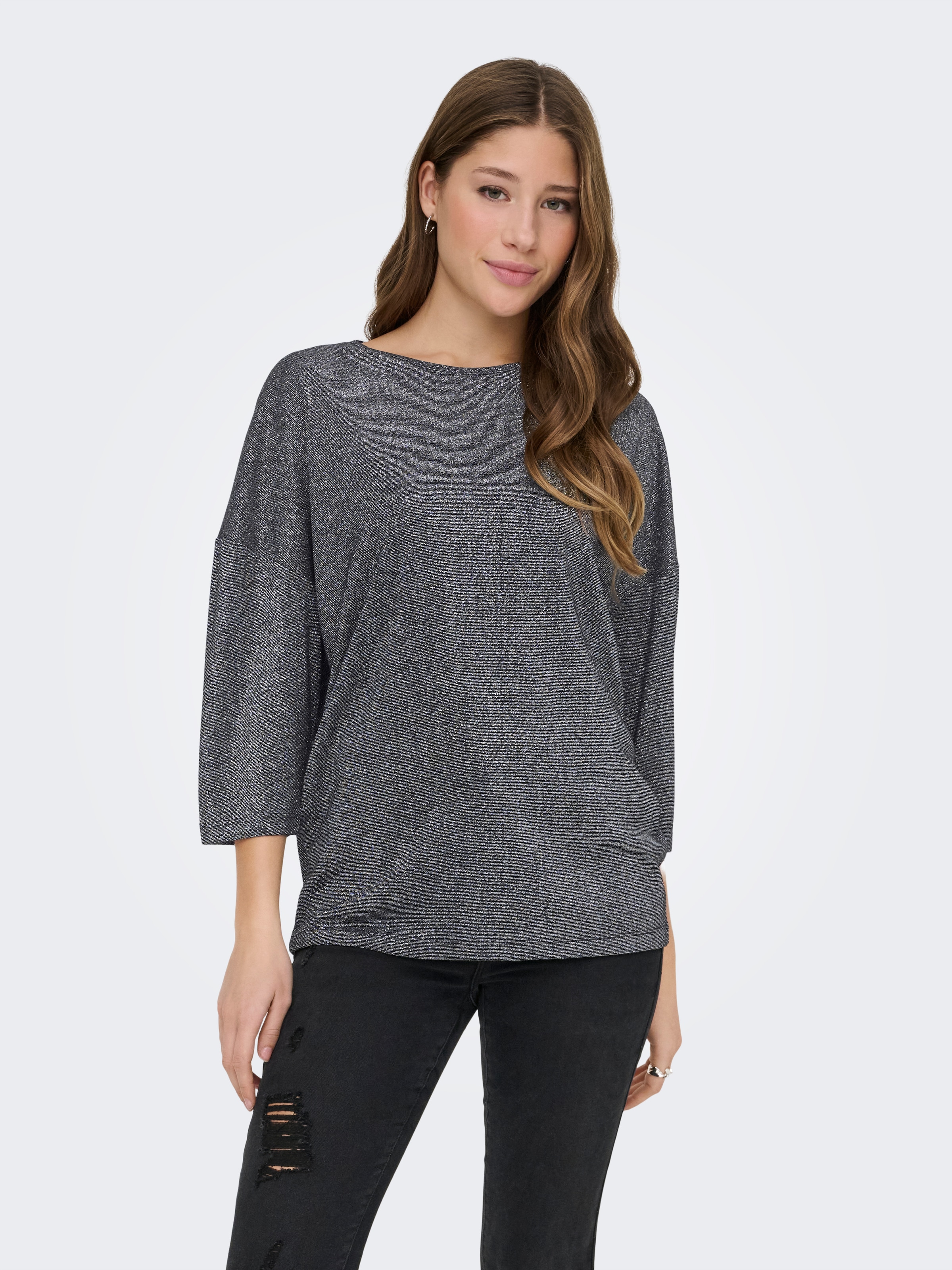 ONLY 3/4-Arm-Shirt »ONLSILVERY GLAMOUR LUREX 3/4 TOP JRS« mit Glitzer-Effekt