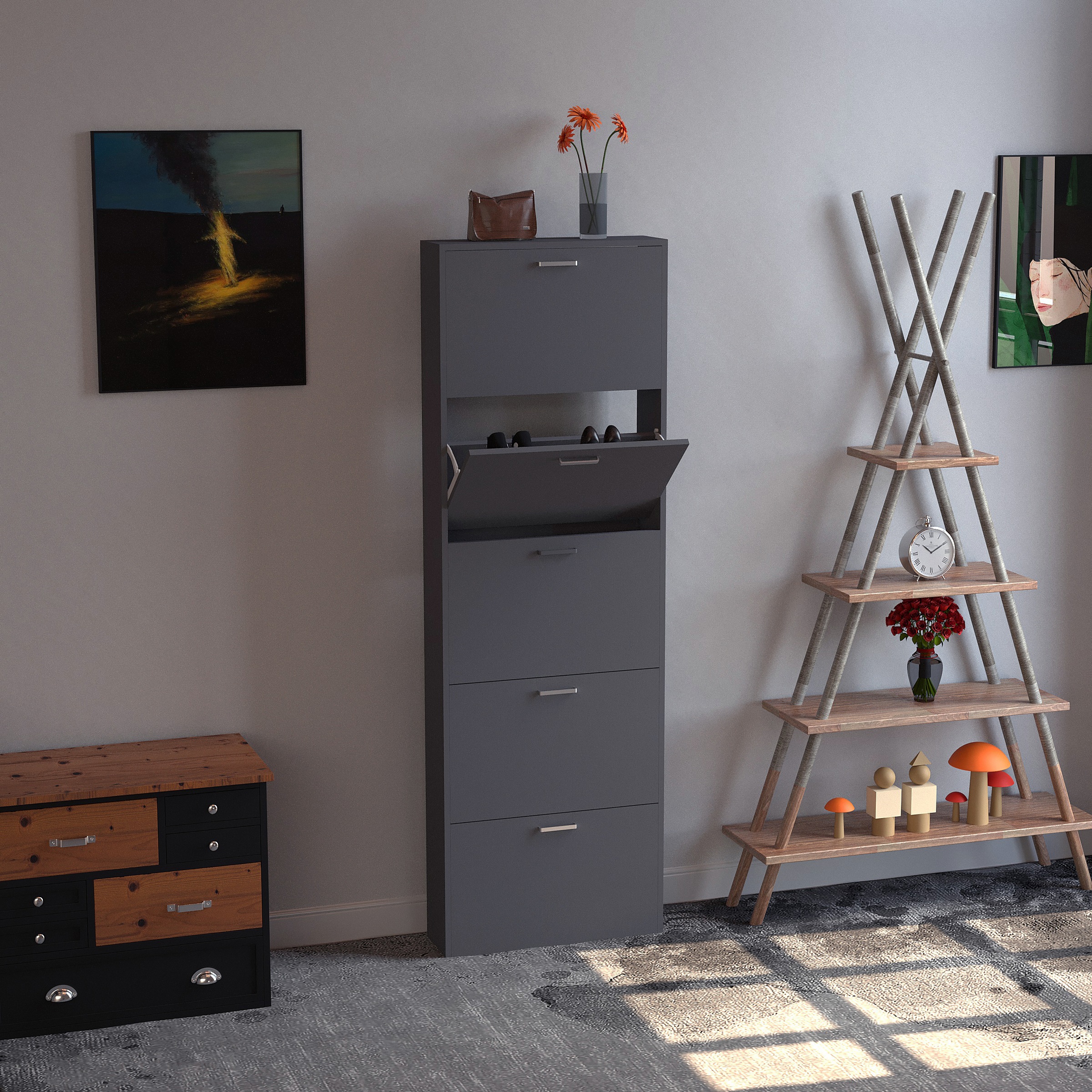 VCM Schuhschrank »Holz Schuhregal Schuhschrank Schuhkipper Sulos XL« 1 Stk. tlg.