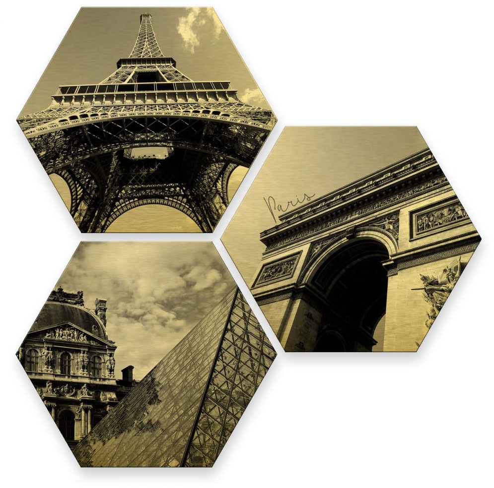 Bilder kaufen auf Stadt«, Mehrteilige Paris »Goldeffekt Collage Raten St.) 3 Wall-Art (Set,