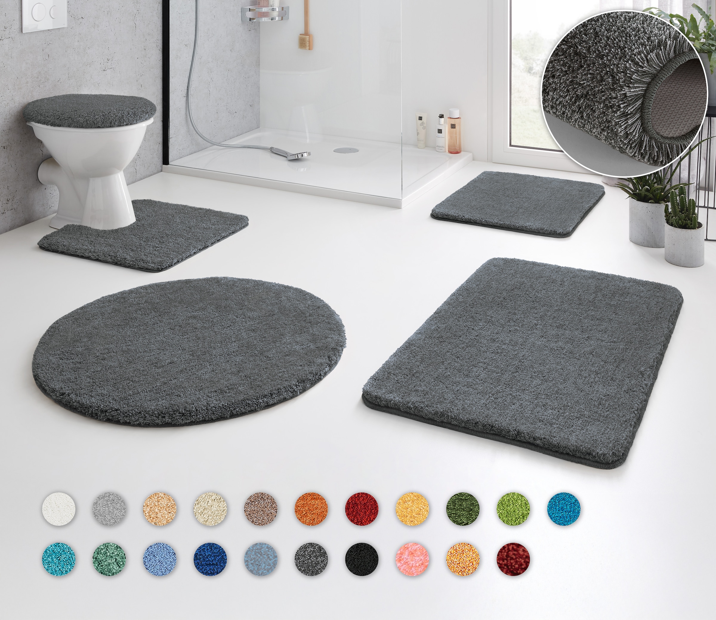 Kleine Wolke Badematte »RELAX«, rutschhemmend beschichtet, fußbodenheizungsgeeignet, Badteppich, Uni Farben, rechteckig, rund & als Set erhältlich