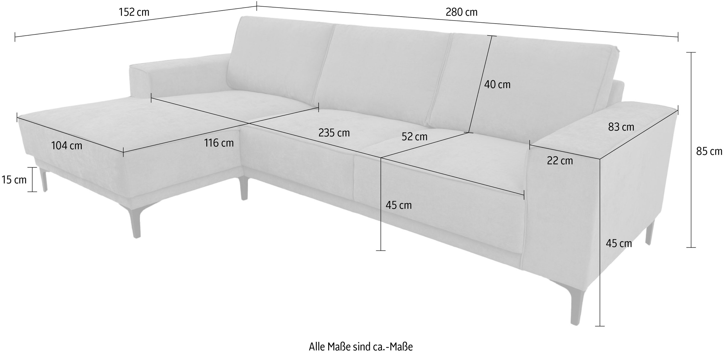 OTTO home Ecksofa »Polsterecke Oland, Struktur, Flachgewebe, Luxus-Microfaser, Boucle« L-Form, 280 cm, Wellenunterfederung, Skandi-Design, Metallfüße