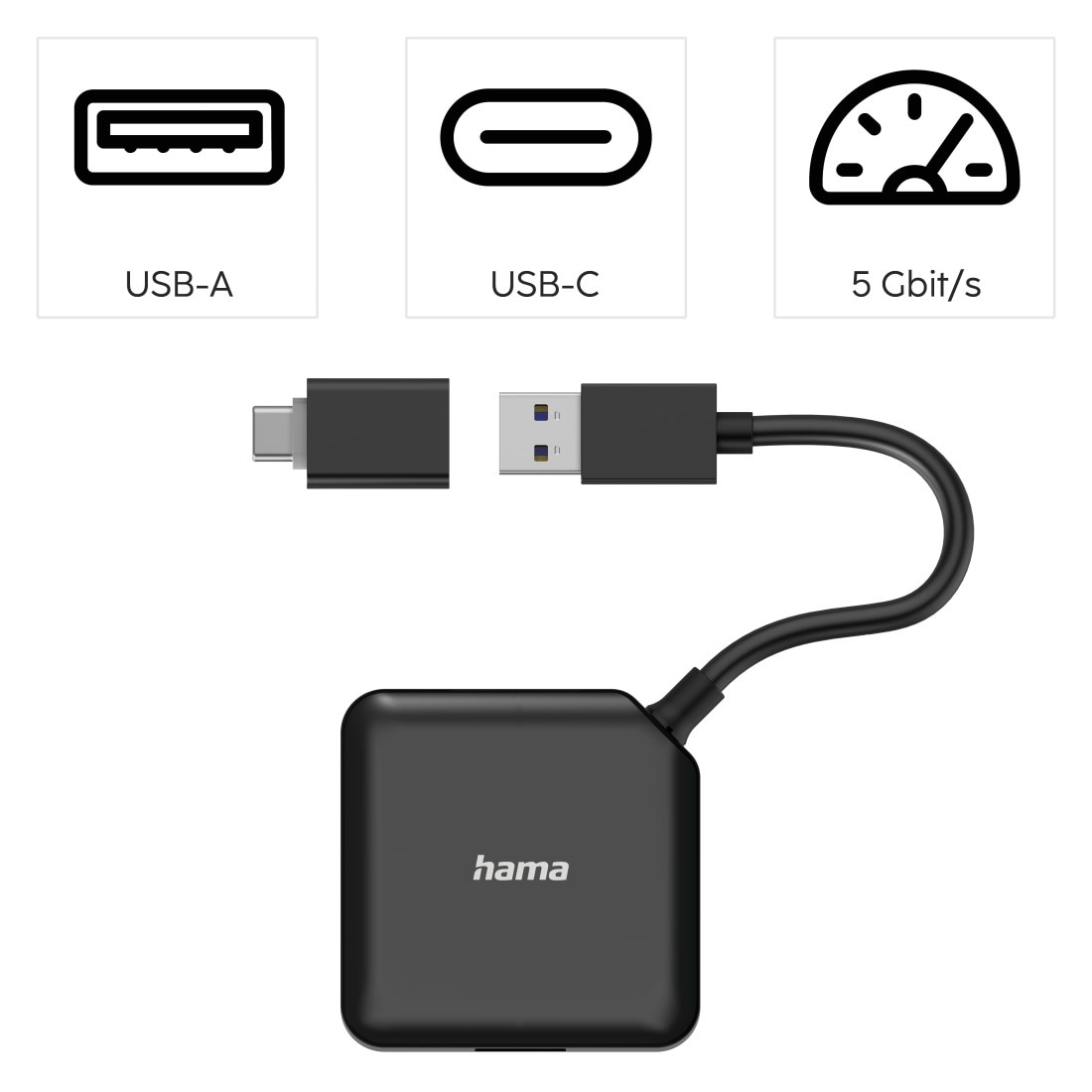 Hama USB-Adapter »USB-C Multiport Adapter Set 2 in1, USB-C, USB-A, USB 3.2 Gen1, schwarz«, USB-C zu USB Typ A, 15 cm