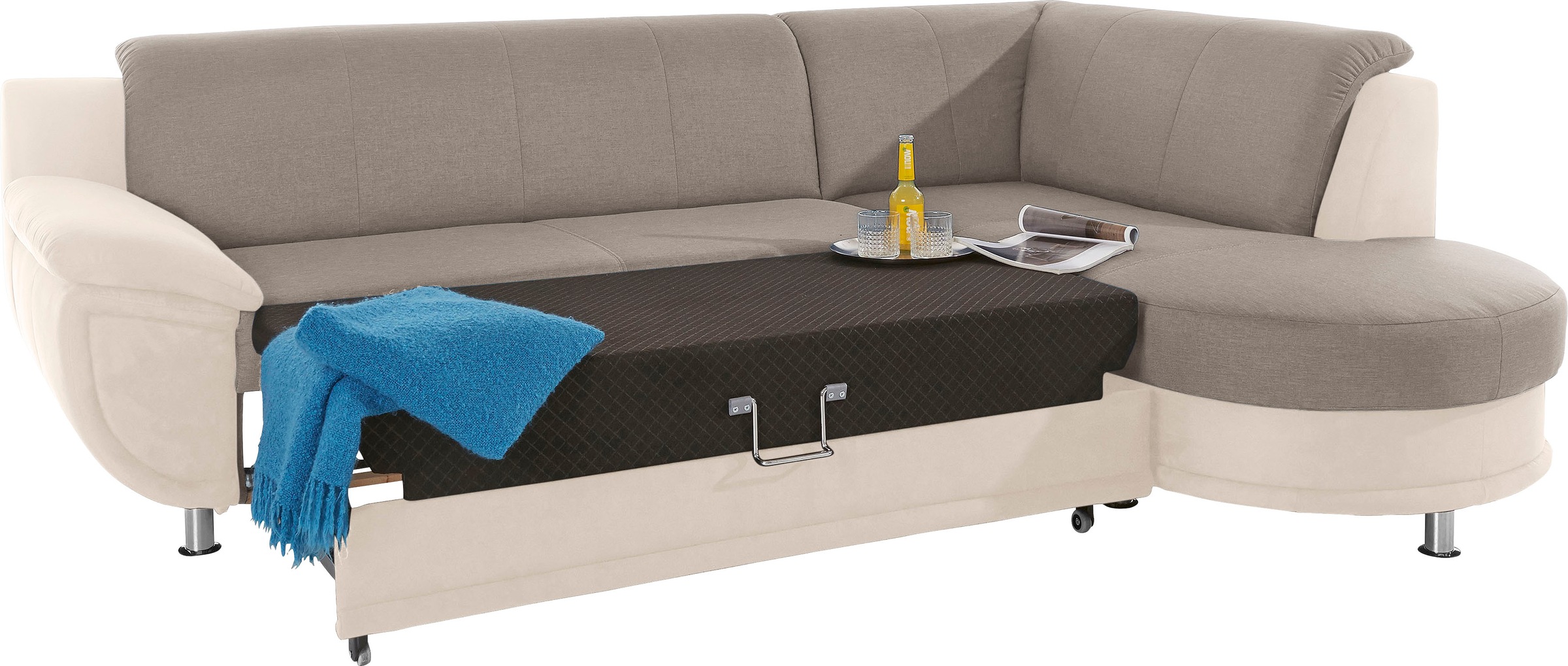 TRENDMANUFAKTUR Ecksofa »Rondo 3, zeitlos und bequem, Materialmix, breite Armlehnen, L-Form«, wahlweise mit Federkern für mehr Komfort, wahlweise mit Bettfunktion