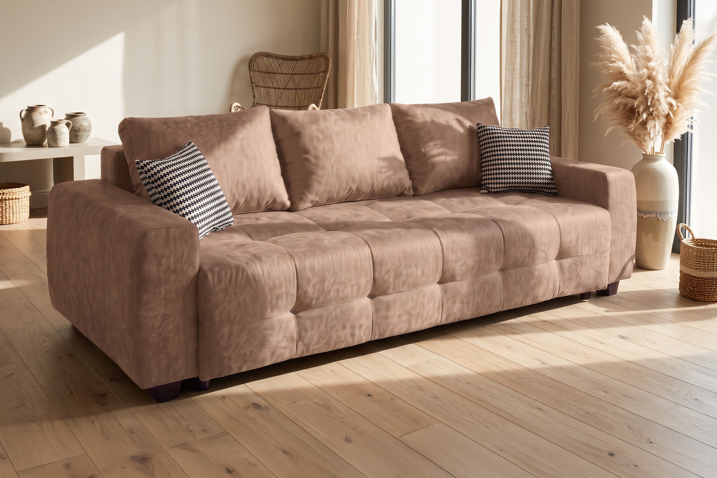 OTTO home Schlafsofa »Bella B: 241 cm, Liegefl. 142x194 cm mit Bettkasten & Zierkissen« Schlafcouch mit Gästebett, 2 Zierkissen inklusive, frei stellbar