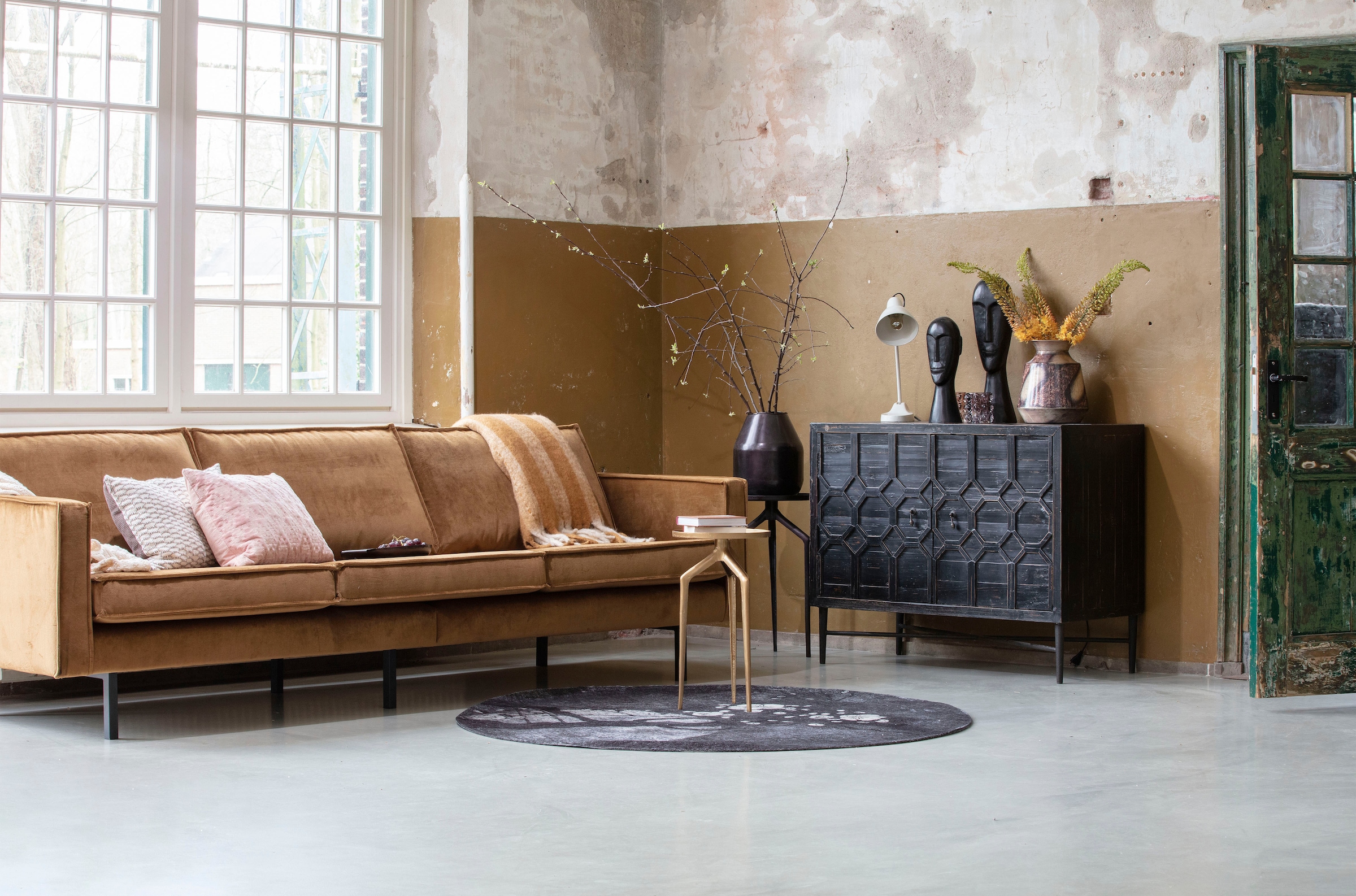 WOOOD 3-Sitzer »Rodeo Bezug mit Zickzack-Federung, Metallbeine, H 85 x B 277 x T 86 cm« Velvet-Bezug, Tragkraft 250 kg, Maximale Verschleißfestigkeit