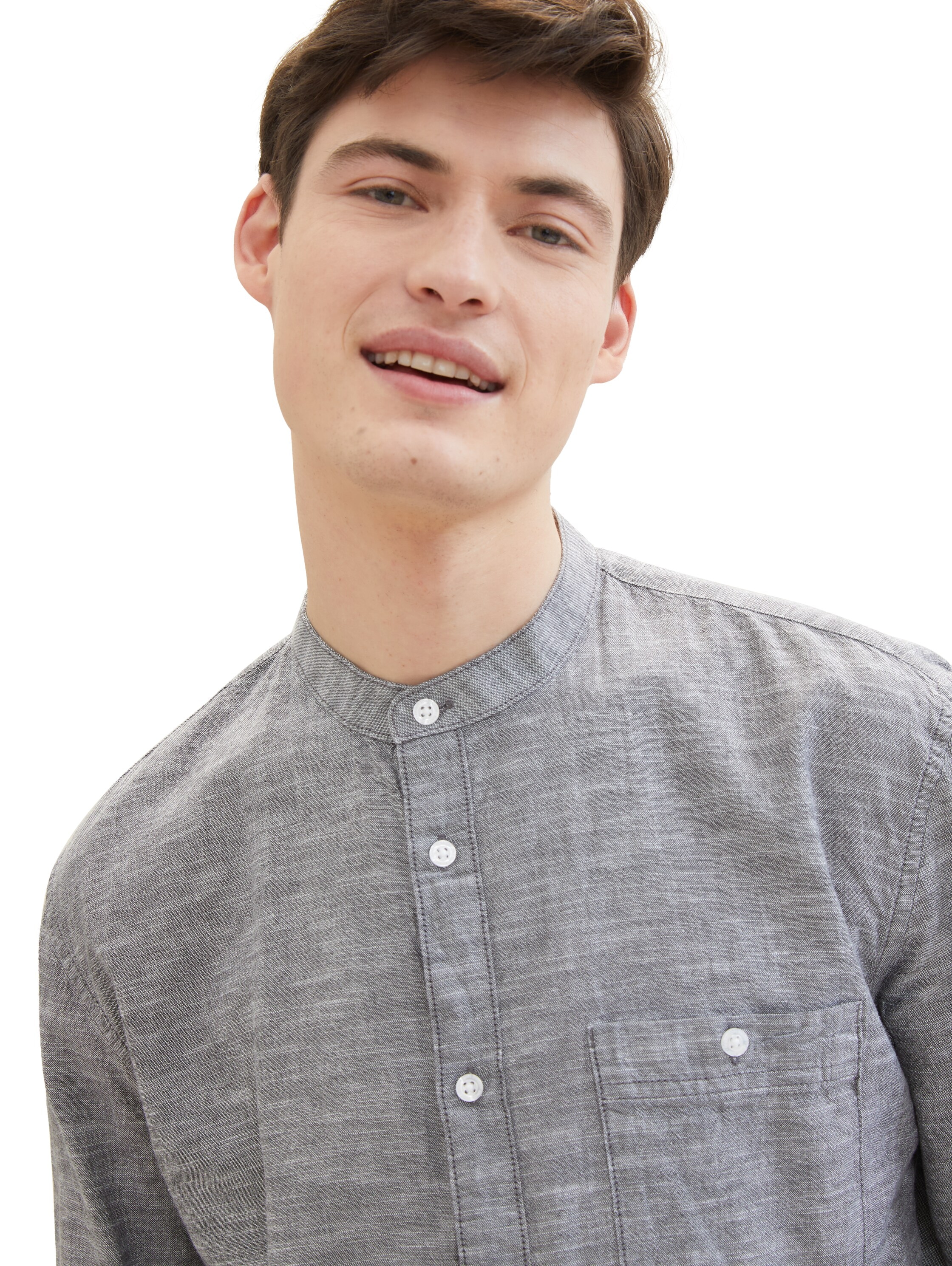 TOM TAILOR Denim Langarmhemd, mit Stehkragen und Knopfleiste