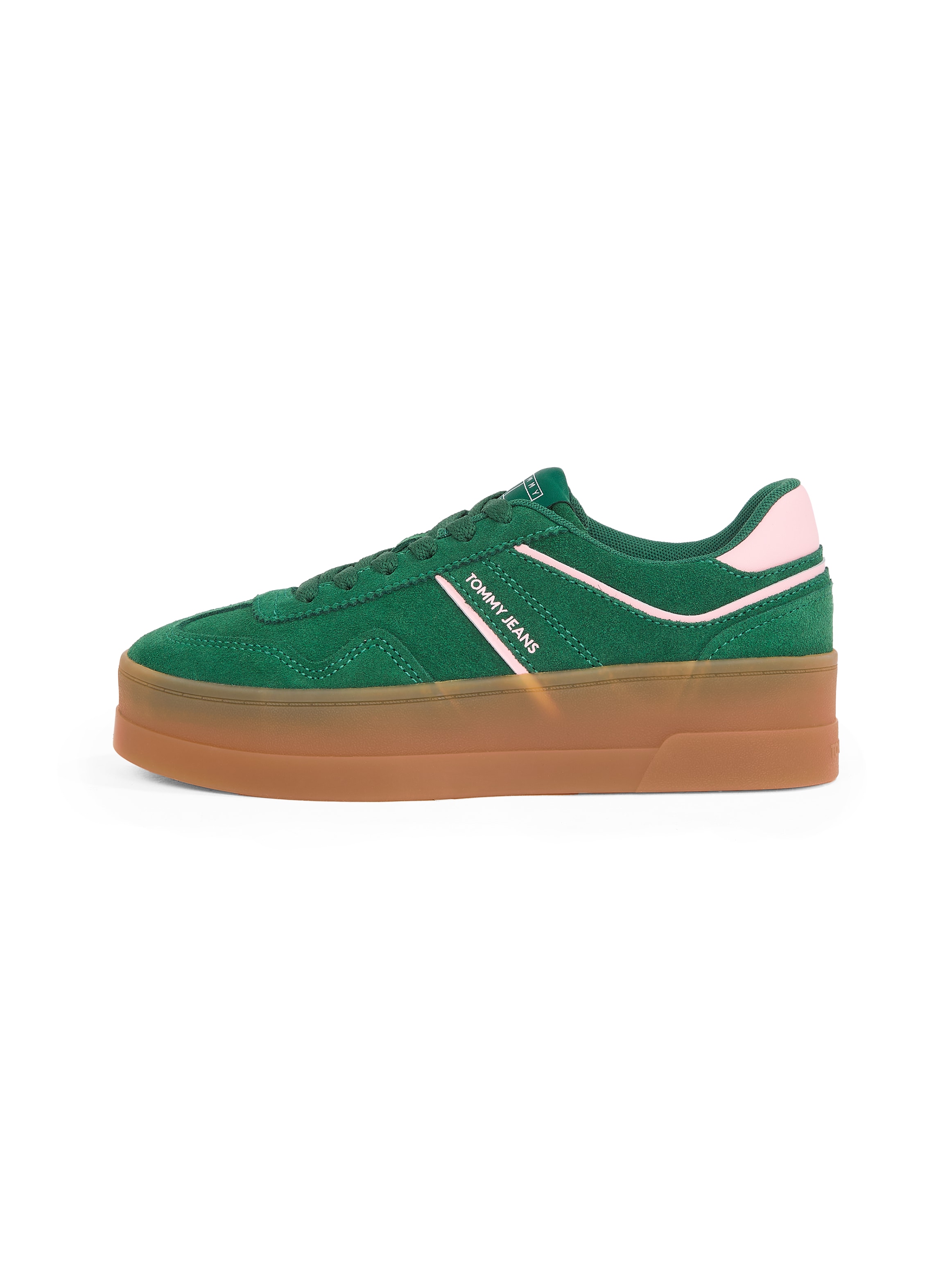 Tommy Jeans Plateausneaker »THE GREENWICH FLATFORM SUEDE«, Freizeitschuh, Halbschuh, Schnürschuh mit dezenten Ziernähten