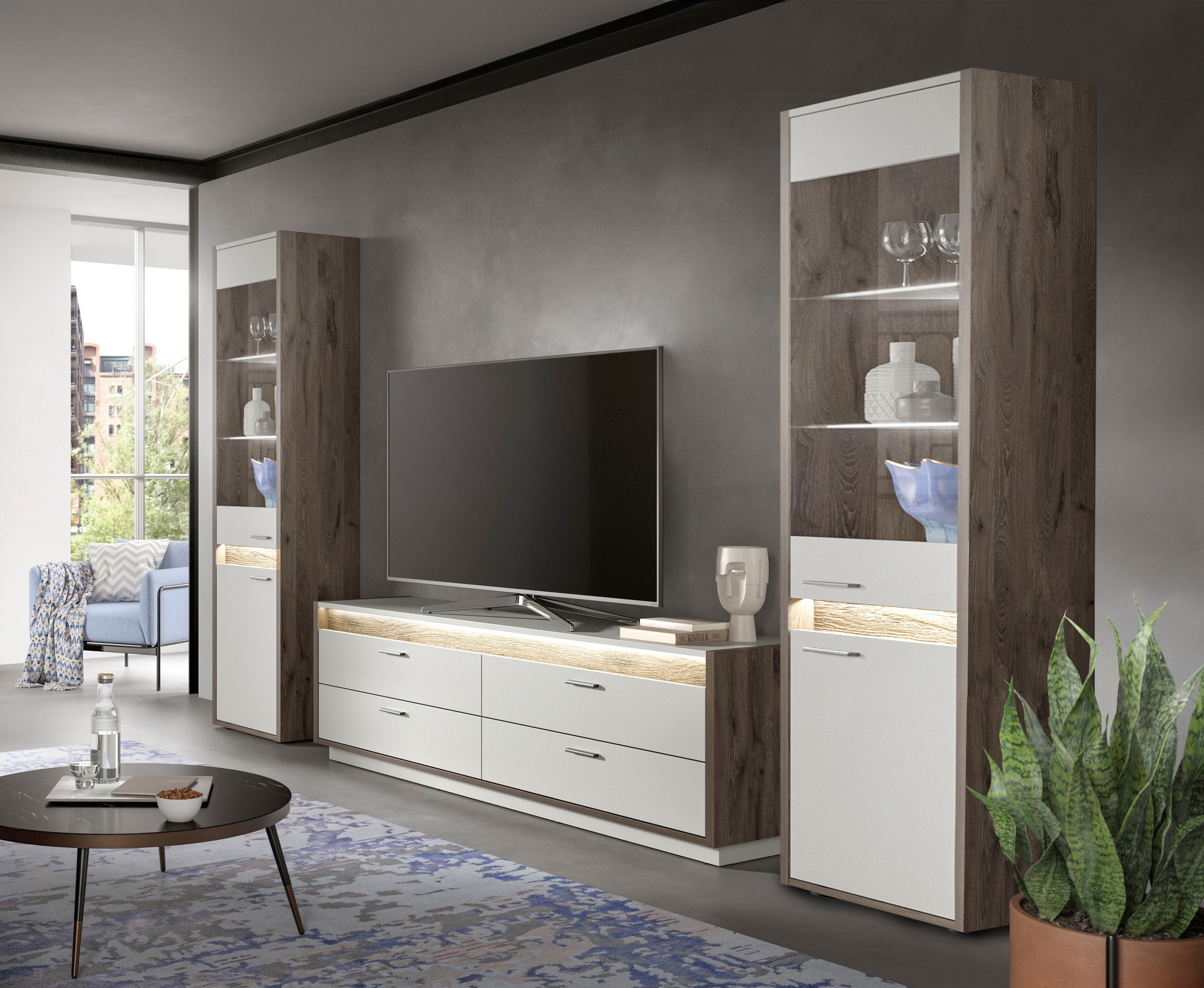 INOSIGN Wohnwand »Treviso, Breite 319 cm, bestehend aus: 2x Vitrine und 1x Lowboard«, (3 St.), Kombination, Wohnkombination, Mediawand, TV-Wand