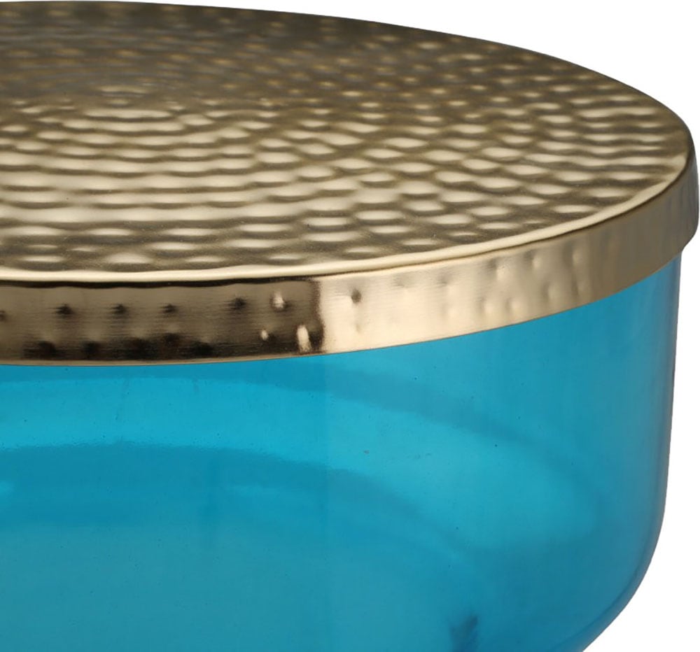 Kayoom Beistelltisch »Roman 125, mundgeblasener Glaskorpus« 1 Stk. tlg. mundgeblasener Glaskorpus, Retro-Design, goldene Metall-Tischplatte