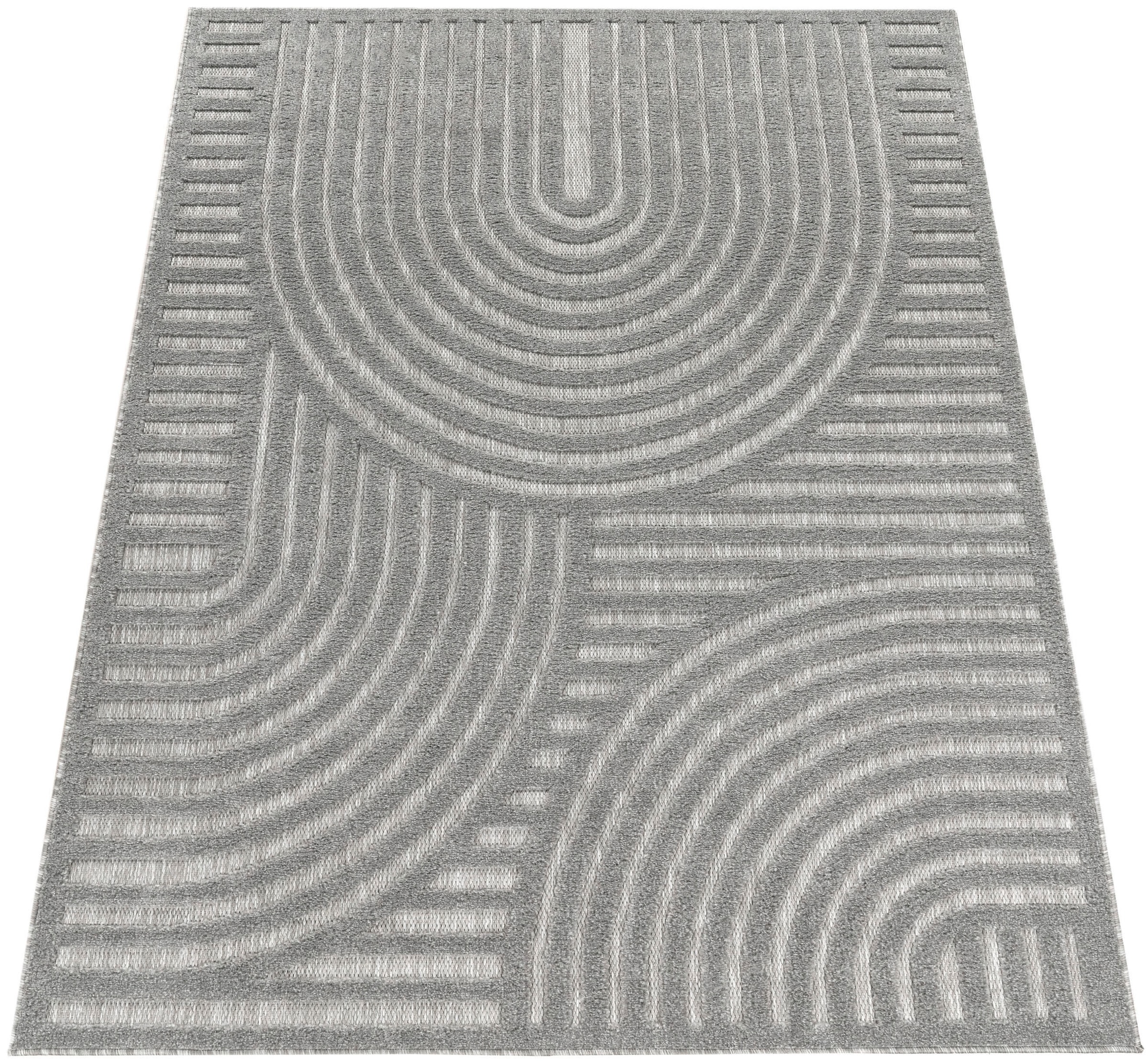 Paco Home Teppich »Livorno 674« rechteckig 14 mm Höhe Uni Farben, moderner Hoch-Tief-Effekt, Scandi-Look, Outdoor geeignet