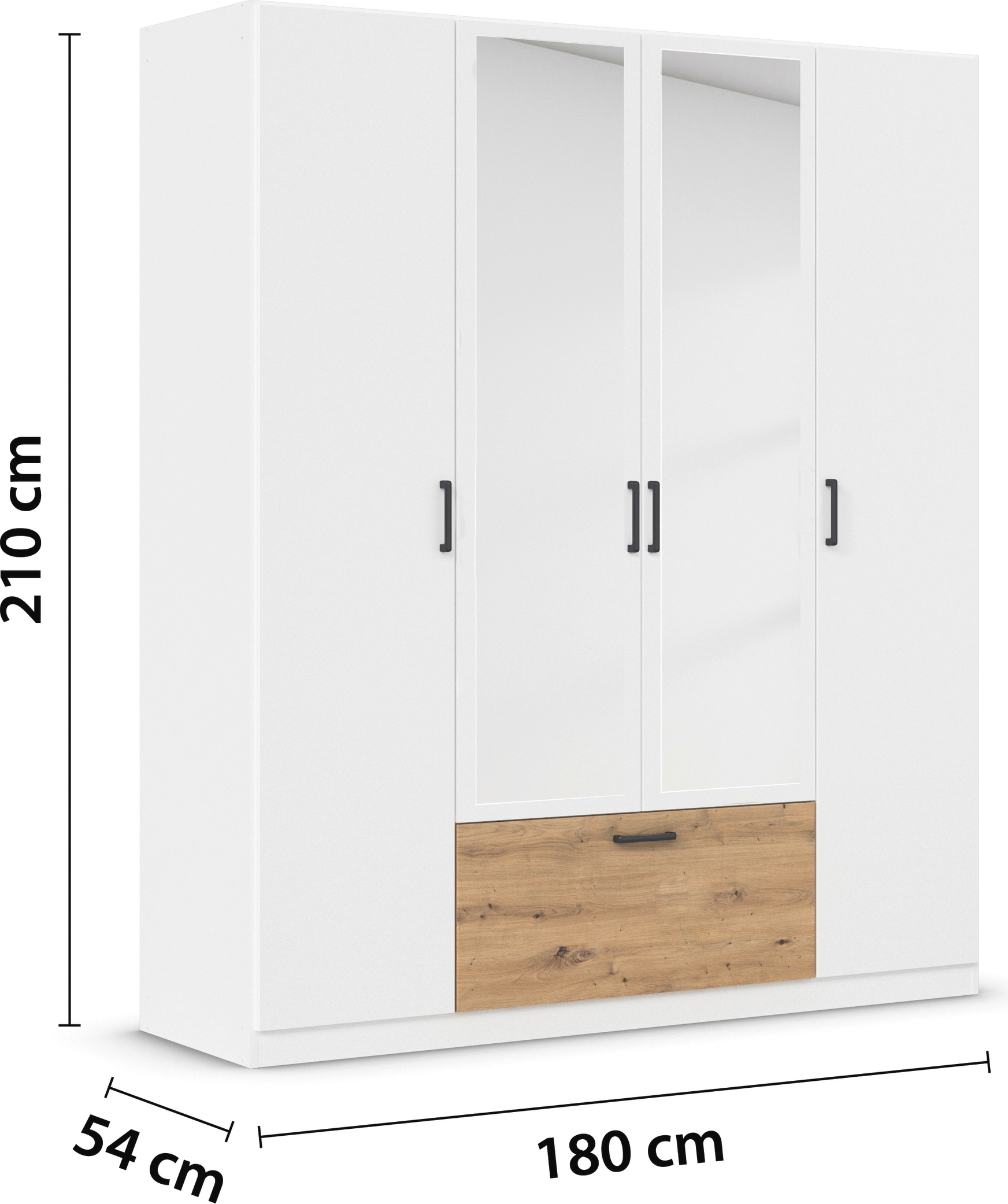 rauch Drehtürenschrank »Kleiderschrank Schrank Garderobe Wäscheschrank BARI mit Spiegel« mit Schubasten mittig, moderner Griff in Graumetallic MADE IN GERMANY