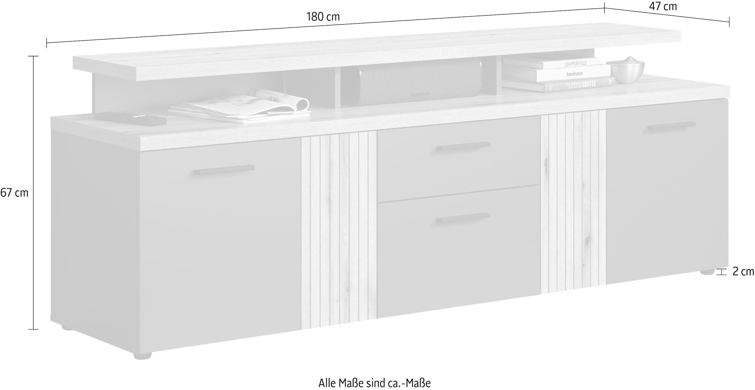 INOSIGN Lowboard »Estepona« 1 Stk. tlg. Lowboard mit 4 Türen, 1 Schubkasten, 1 Klappe - (B/T/H) 180/47/67 cm