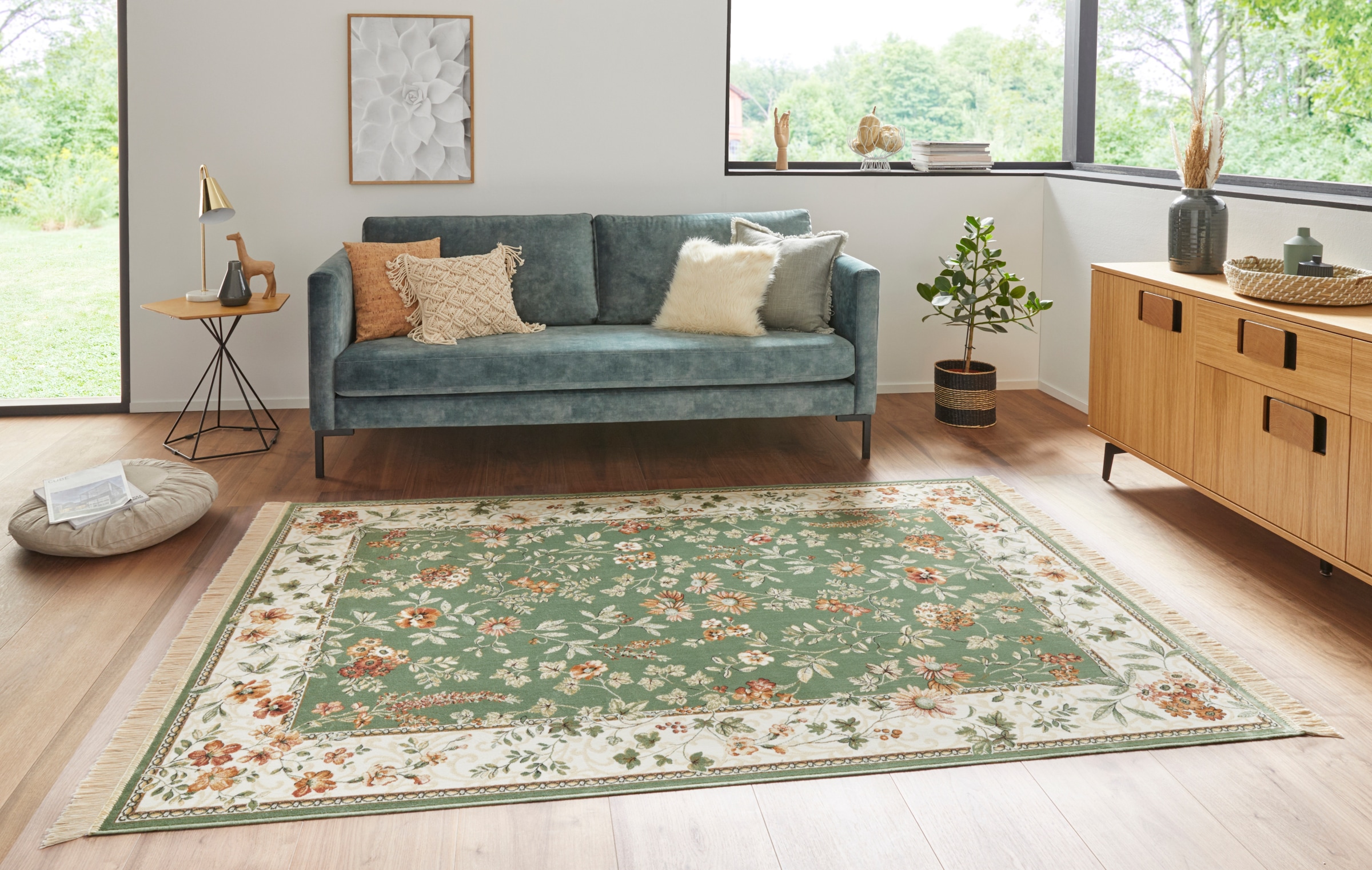 HANSE Home Teppich »Orient Flowers«, rechteckig, 5 mm Höhe, Kurzflor mit Fransen, Orient, Wohnzimmer, Schlafzimmer, Esszimmer
