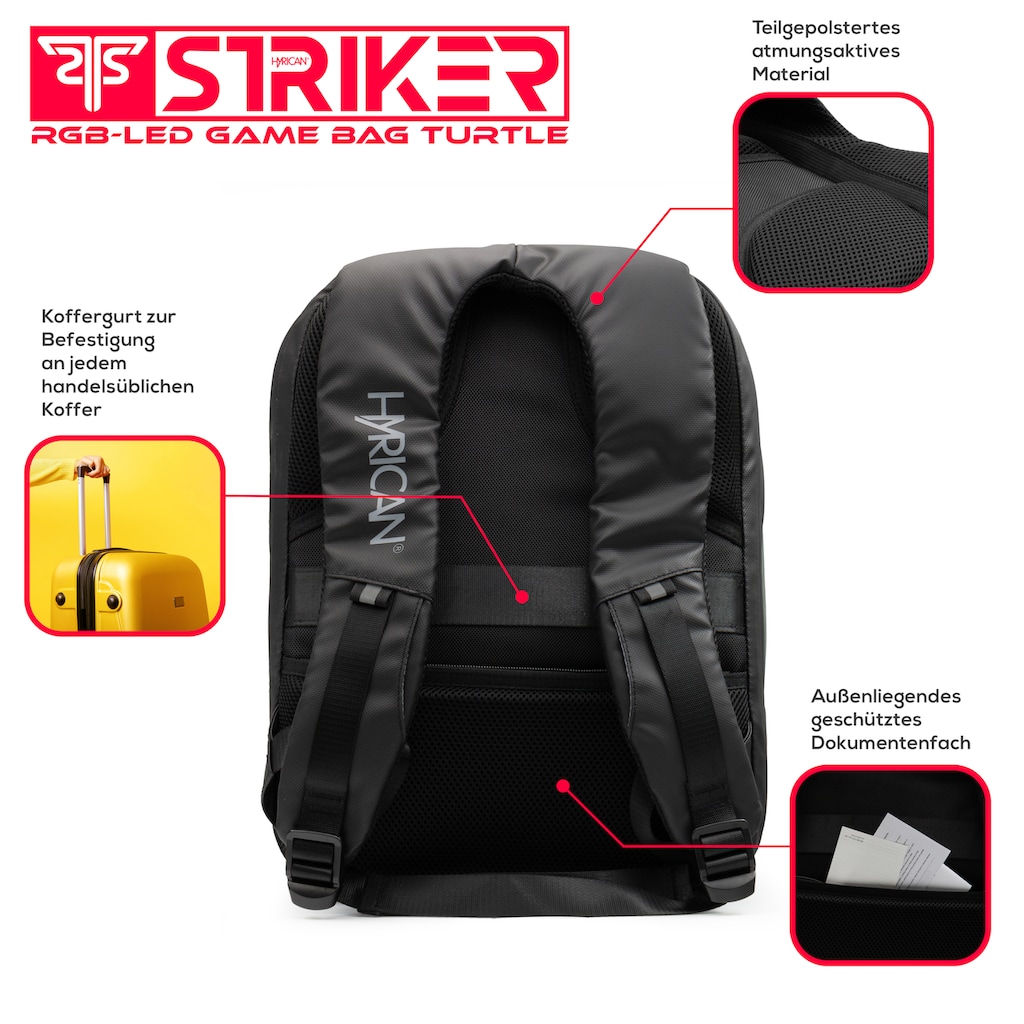 Hyrican Gaming-Laptoprucksack »Striker Game Bag TURTLE NOZ01495« mit App gesteuerte RBG-LED Display, wasserabweisend, gepolstert, für Notebooks bis 15,6 Zoll und Tablets bis 12 Zoll, Geheimfach