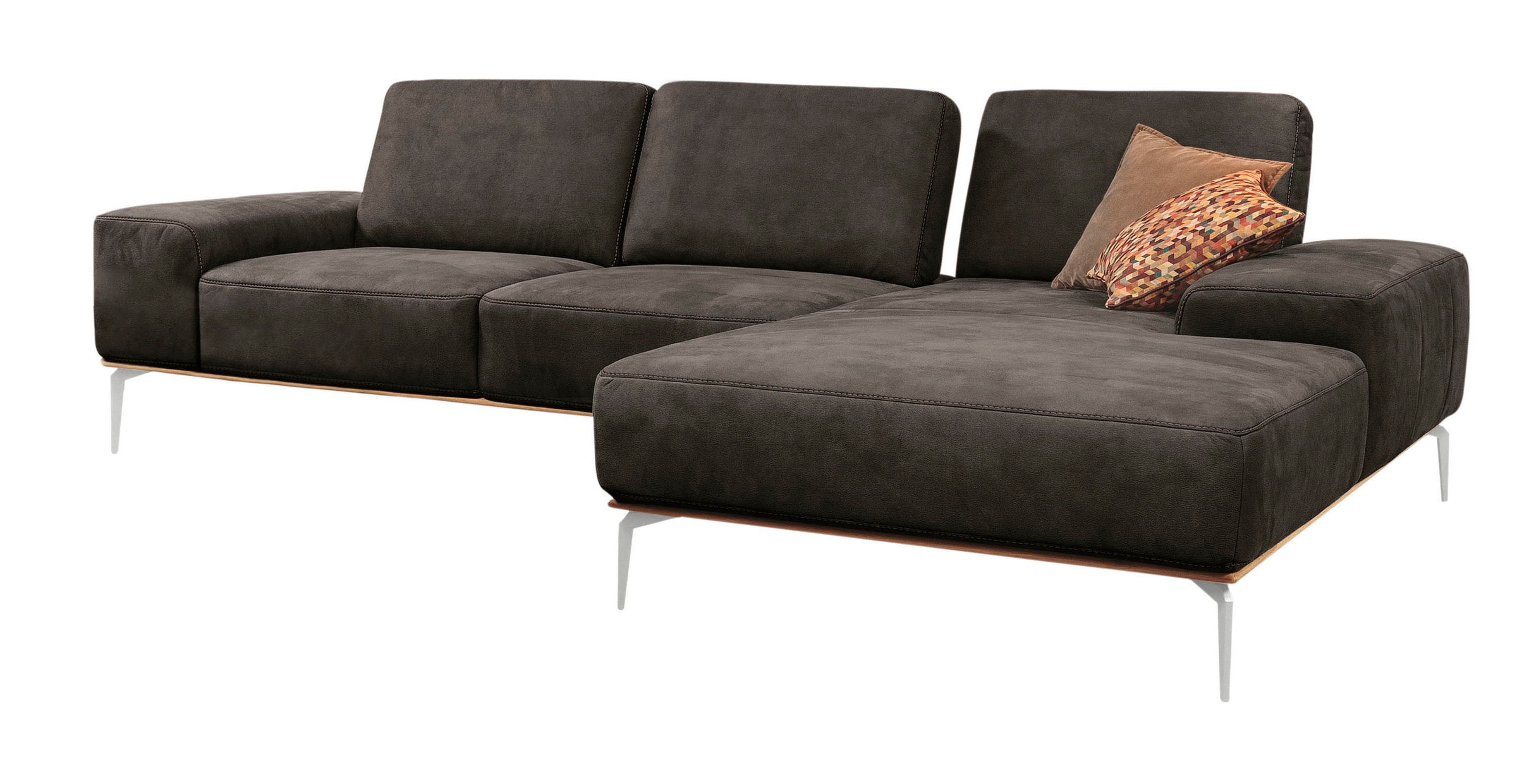 W.SCHILLIG Ecksofa »run, Designsofa mit tollem Sitzkomfort, bequem, L-Form«, mit elegantem Holzsockel, Füße in Chrom glänzend, Breite 319 cm