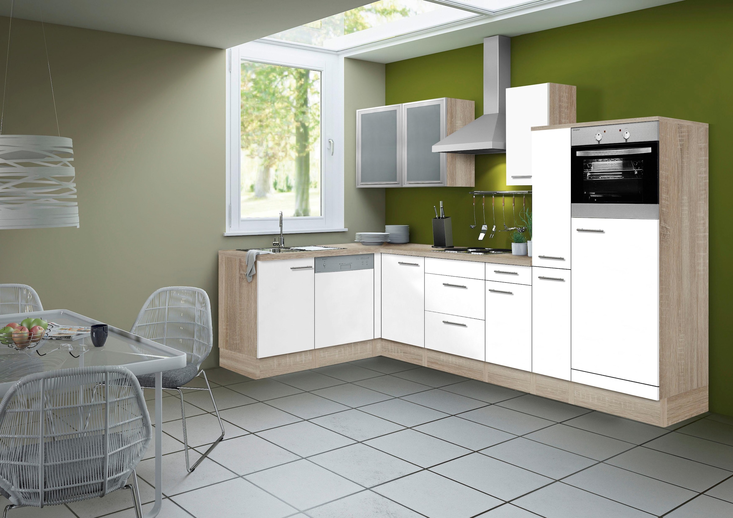 OPTIFIT Winkelküche »Kalmar«, Stellbreite 300x175 cm, wahlweise mit E-Geräten, mit Arbeitsplatte