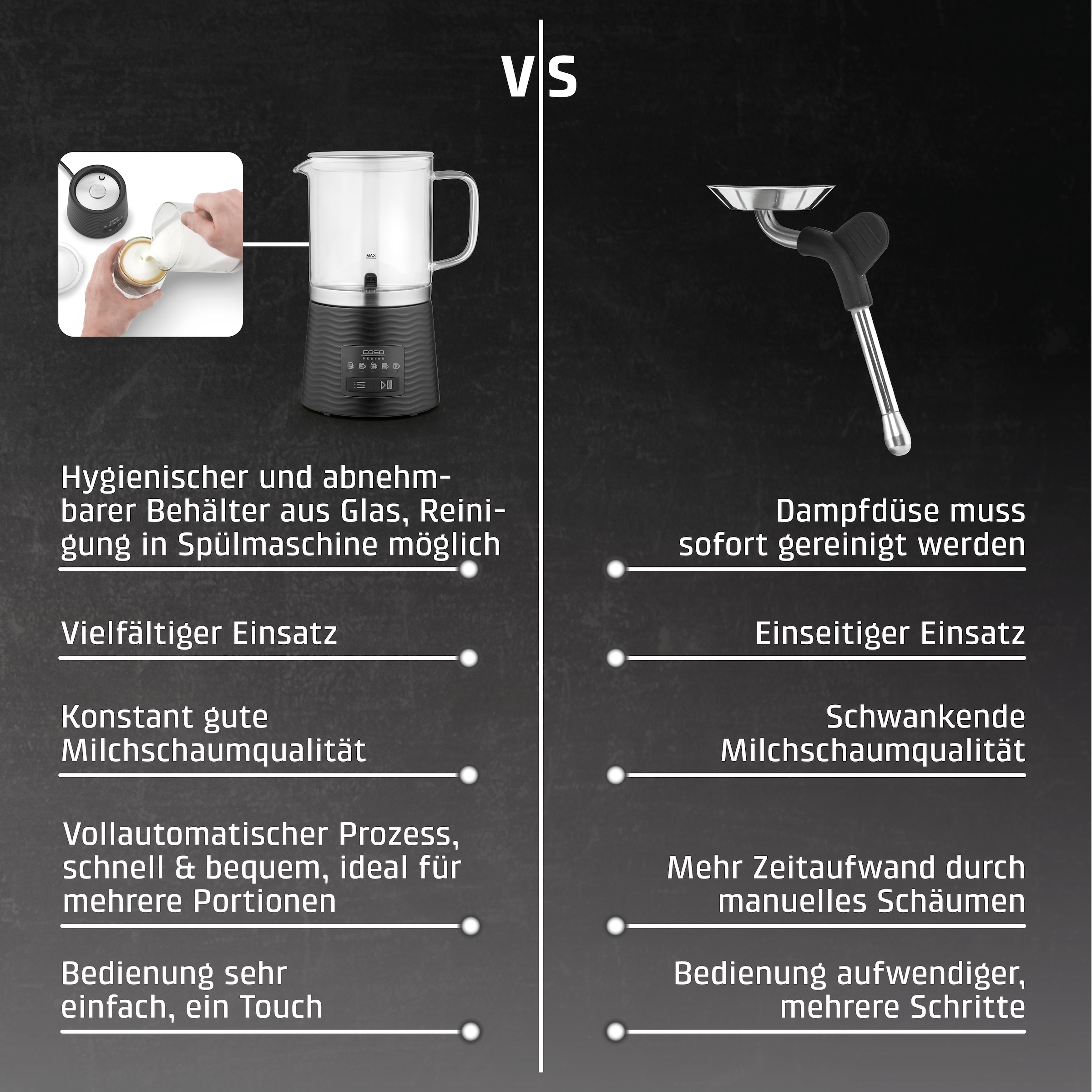 Caso Milchaufschäumer »1661 CappuLatte« 600 W Vielfältiger Milchgenuss dank 5 Funktionen