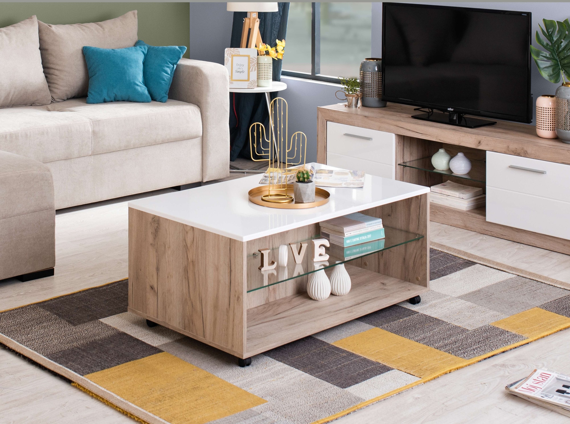 Home affaire Couchtisch »Bert Kaffetisch, 100 cm, in trendigen Farben, modern«, Hochglanzplatte, mit Rollen