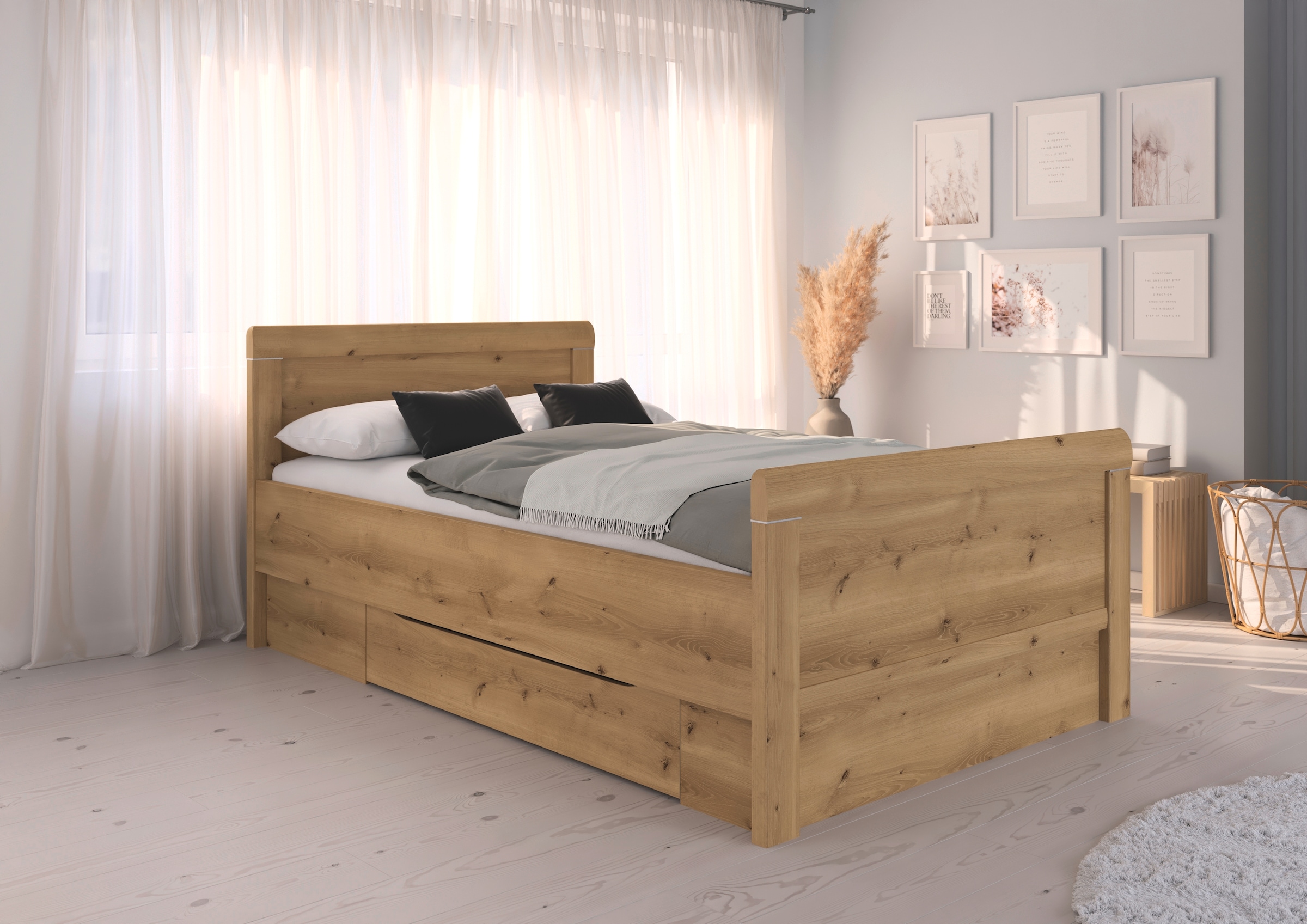 rauch Stauraumbett »Bett Einzelbett Stollenbett Bettkästen EVELYN«, in Komforthöhe mit Holzkopfteil sowie Schubladen MADE IN GERMANY
