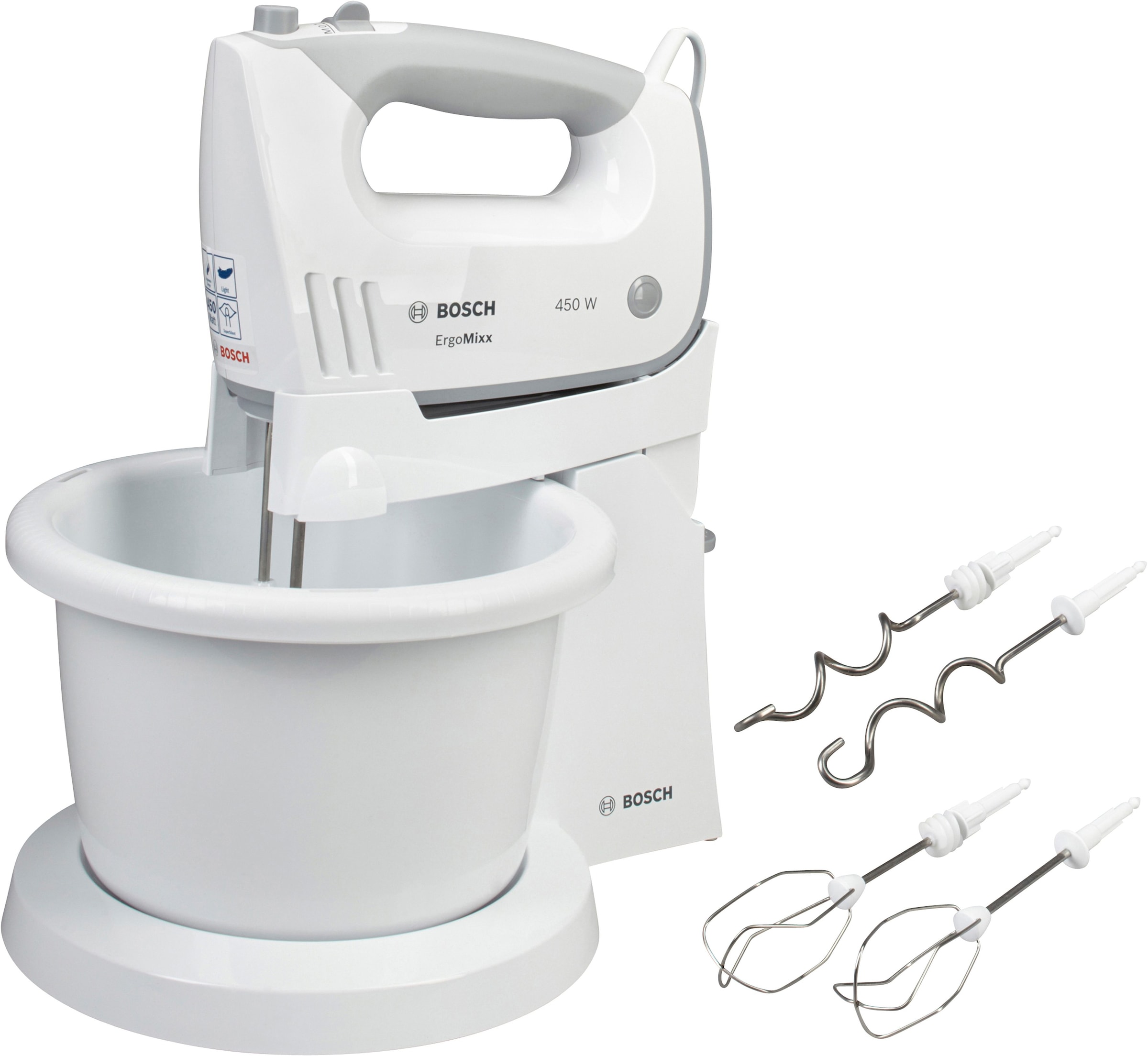 BOSCH Handmixer »ErgoMixx MFQ36460«, 450 W, 2 Rührbesen, 2 Edelstahl-Knethaken, Rührschüssel plus Halterung