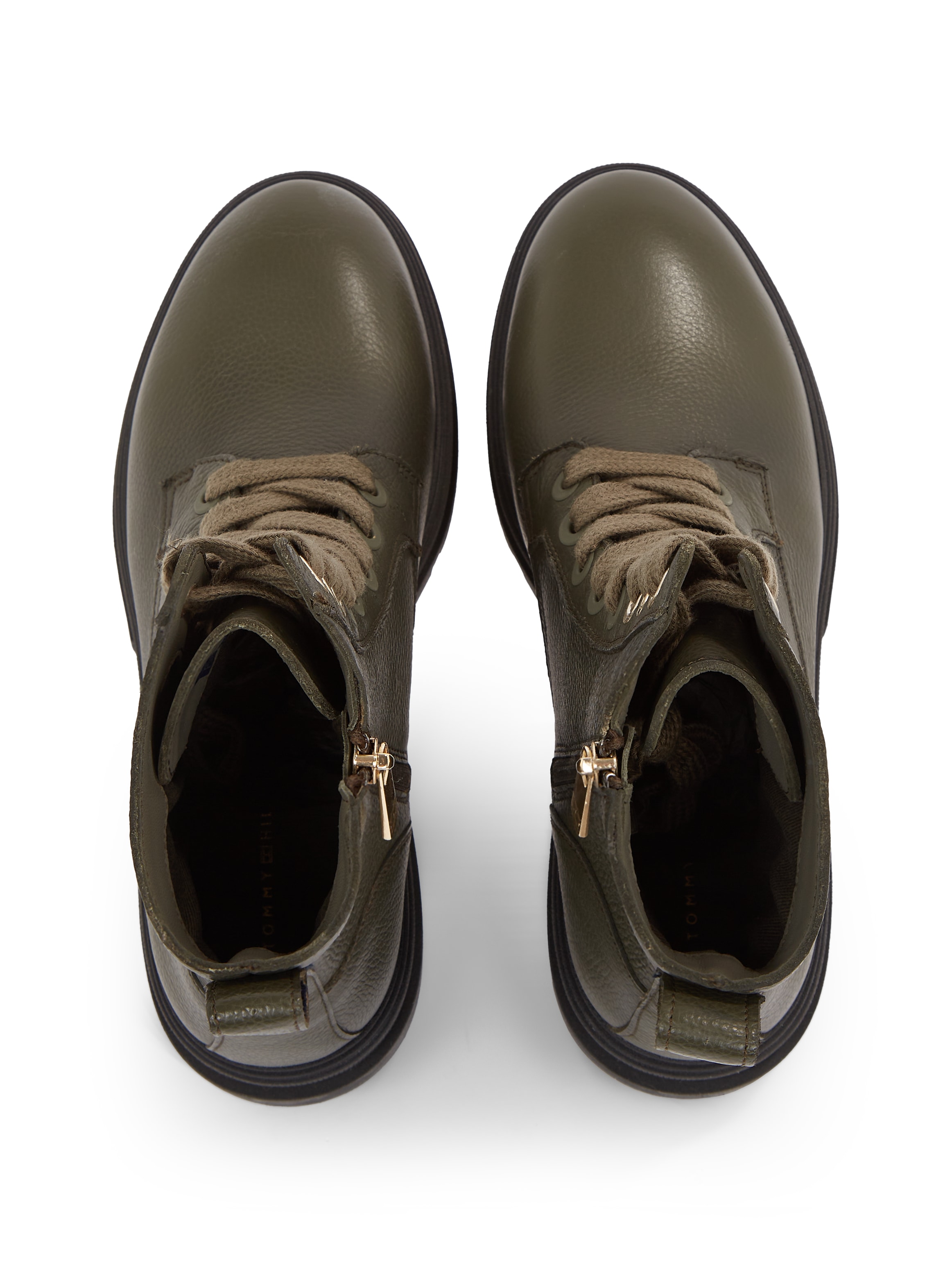 Tommy Hilfiger Schnürboots »BICOLOR LEATHER LACE-UP«, Plateau, Schnürstiefelette, Chunkyboots, goldfarbener Logoschriftzug