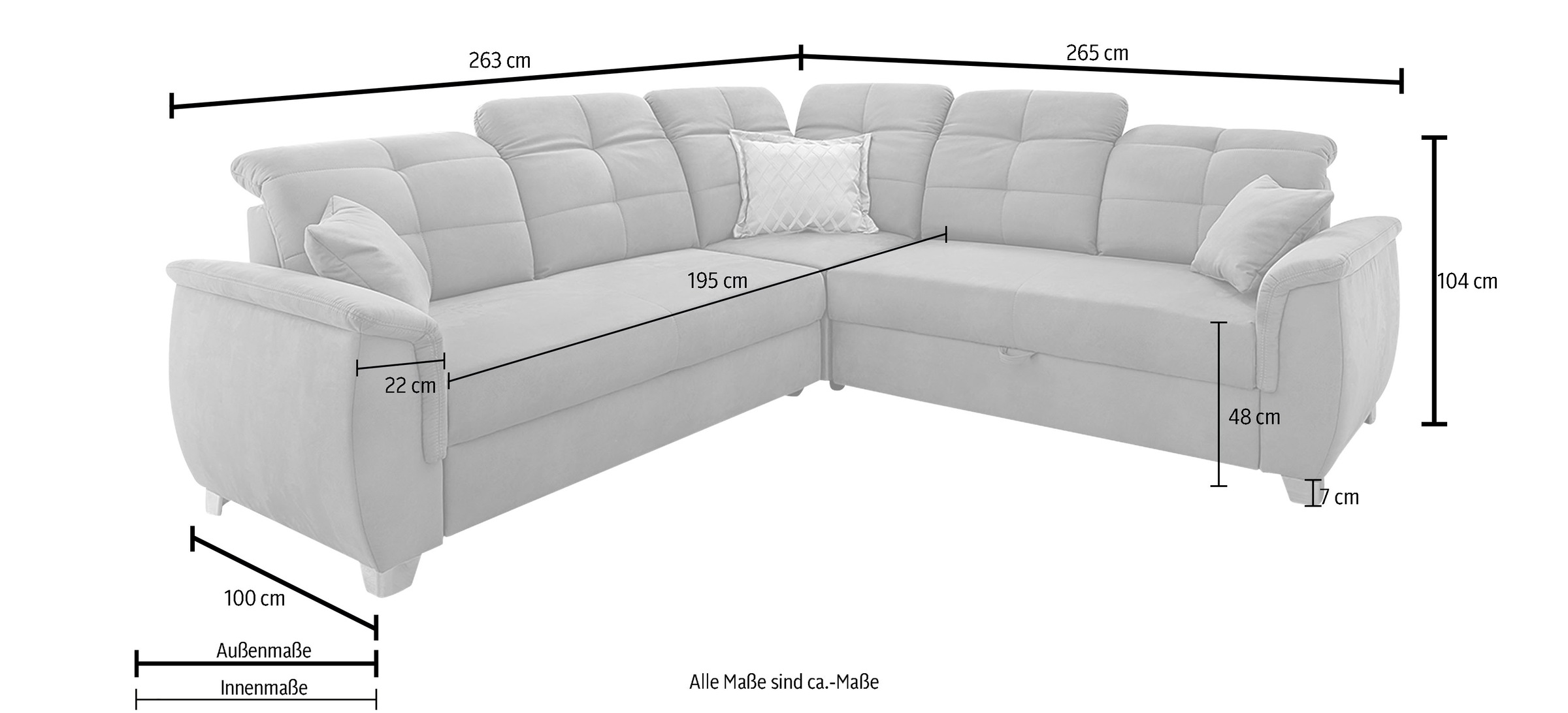 Jockenhöfer Gruppe Ecksofa Udine, verstellbare Kopfteile, Gästebett- und Relaxfunktion