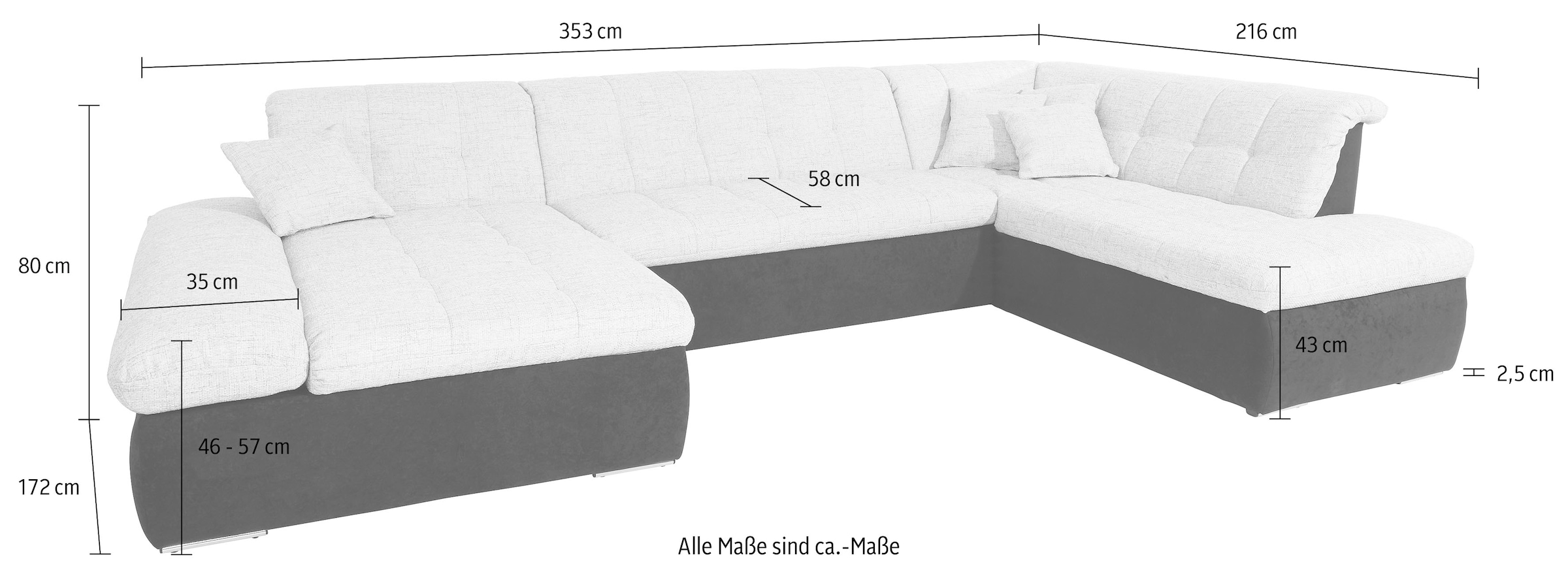 DOMO collection Wohnlandschaft »Moric Luxus incl. Zierkissen«, U-Form, bis 140kg pro Sitzplatz belastbar, XXL B/T/H: 353/216/80 cm