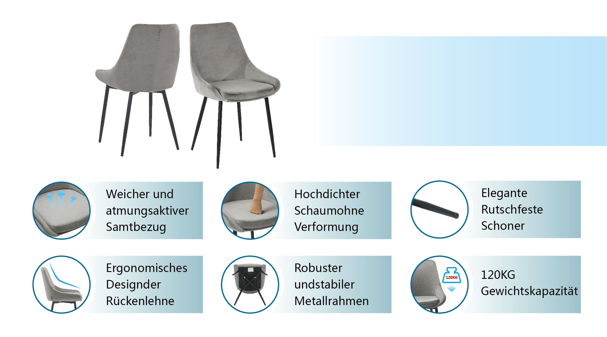 INOSIGN Esszimmerstuhl »Niam, TOPSELLER!«, Samtvelours, 2er Set, schwarze Metallbeine, pflegeleichter Samtvelours Bezug