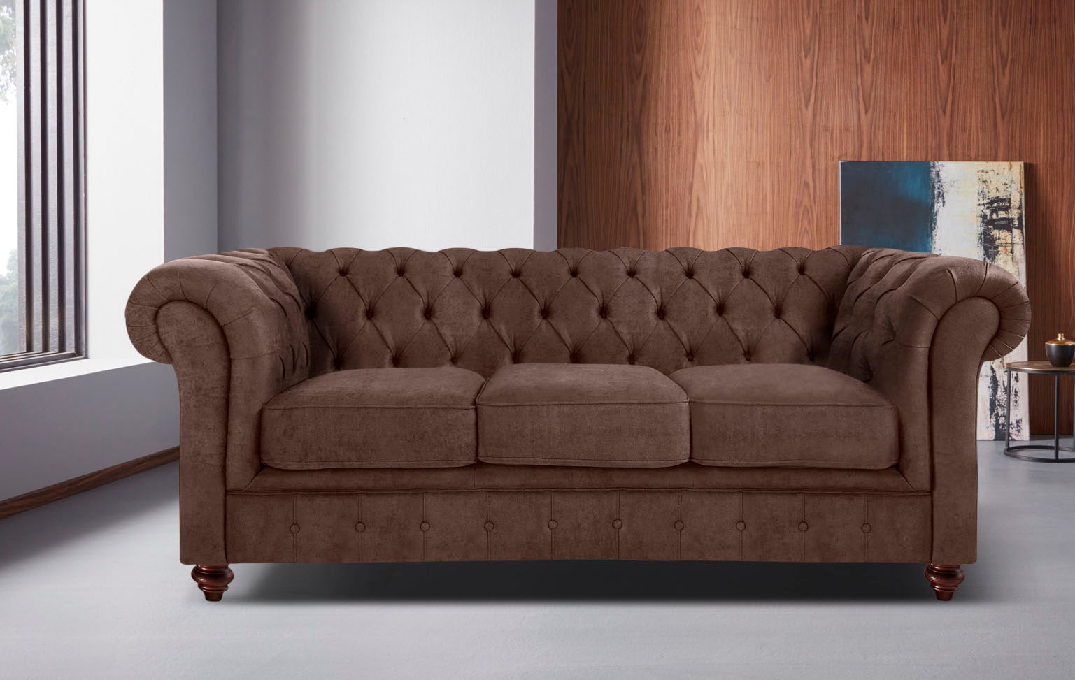 Home affaire Chesterfield-Sofa »Chesterfield 3-Sitzer B/T/H: 198/89/74 cm«, mit hochwertiger Knopfheftung, auch in Leder