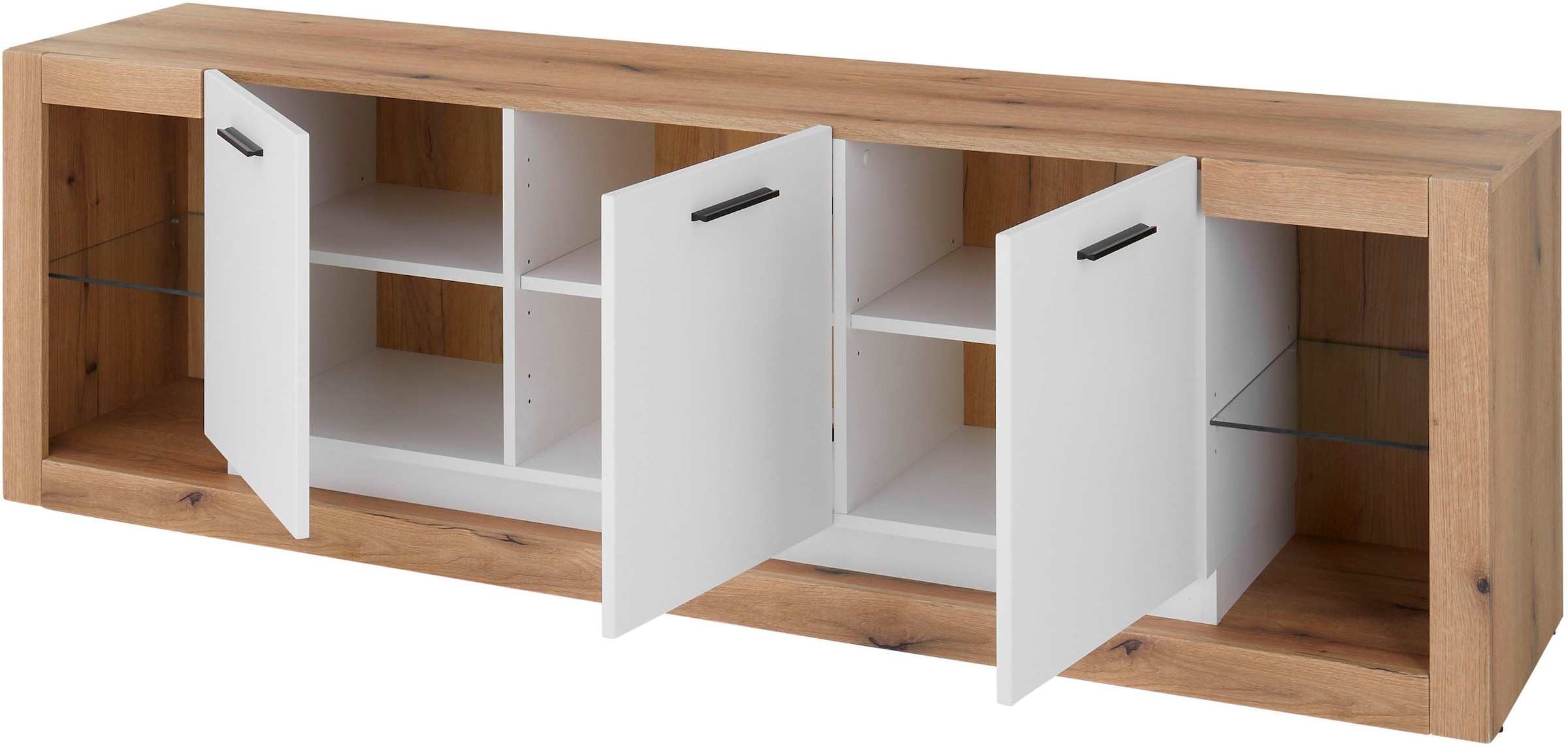 Home affaire Lowboard »Brixen, moderner TV-Schrank, Kommode in Eiche Evoke Dekor mit Weiß« Metallgriffe, ausreichend Stauraum, vielseitig einsetzbar