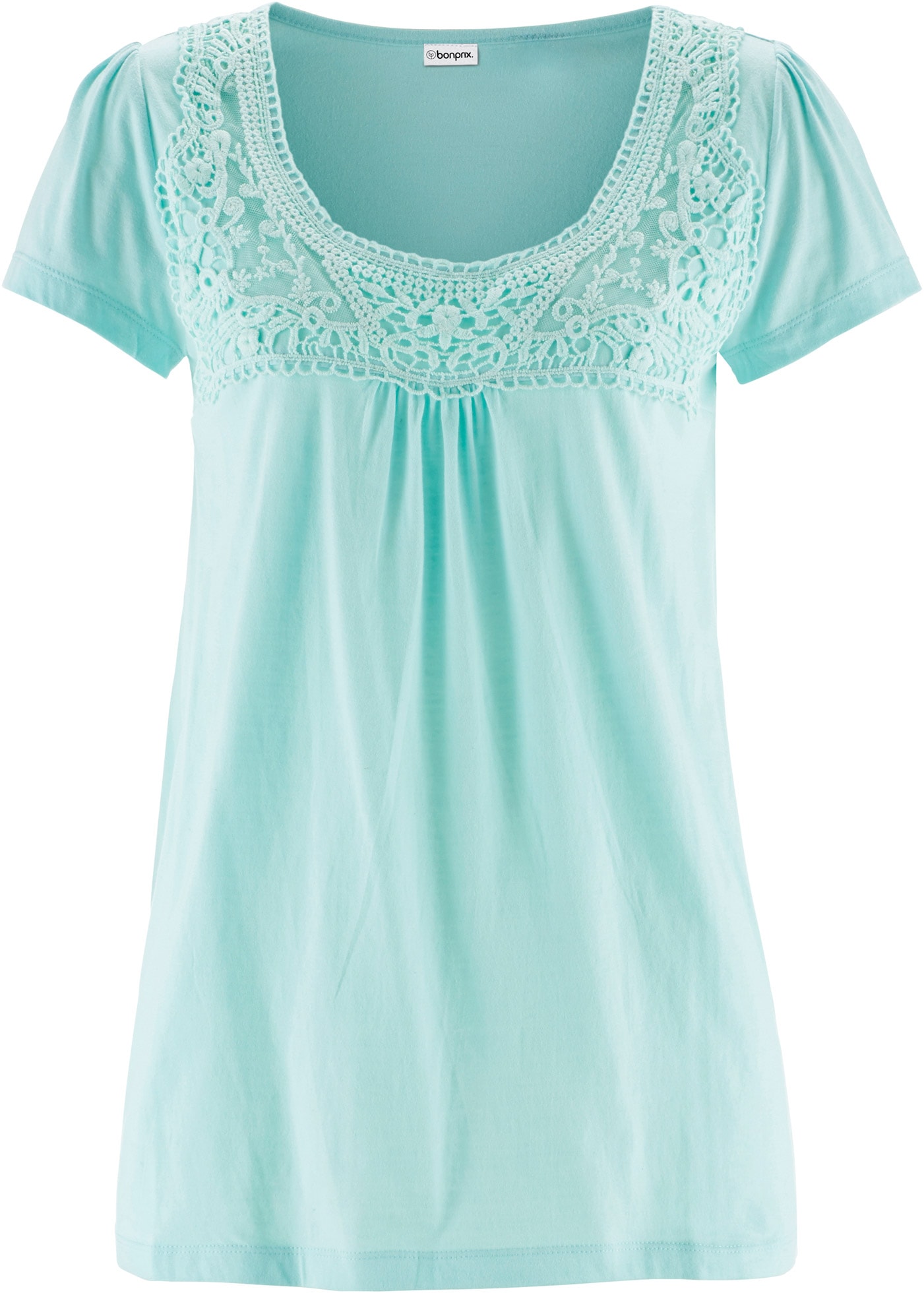bonprix T-Shirt 1 tlg. A-Linien-Passform, mit Spitzenapplikation, aus Baumwolle