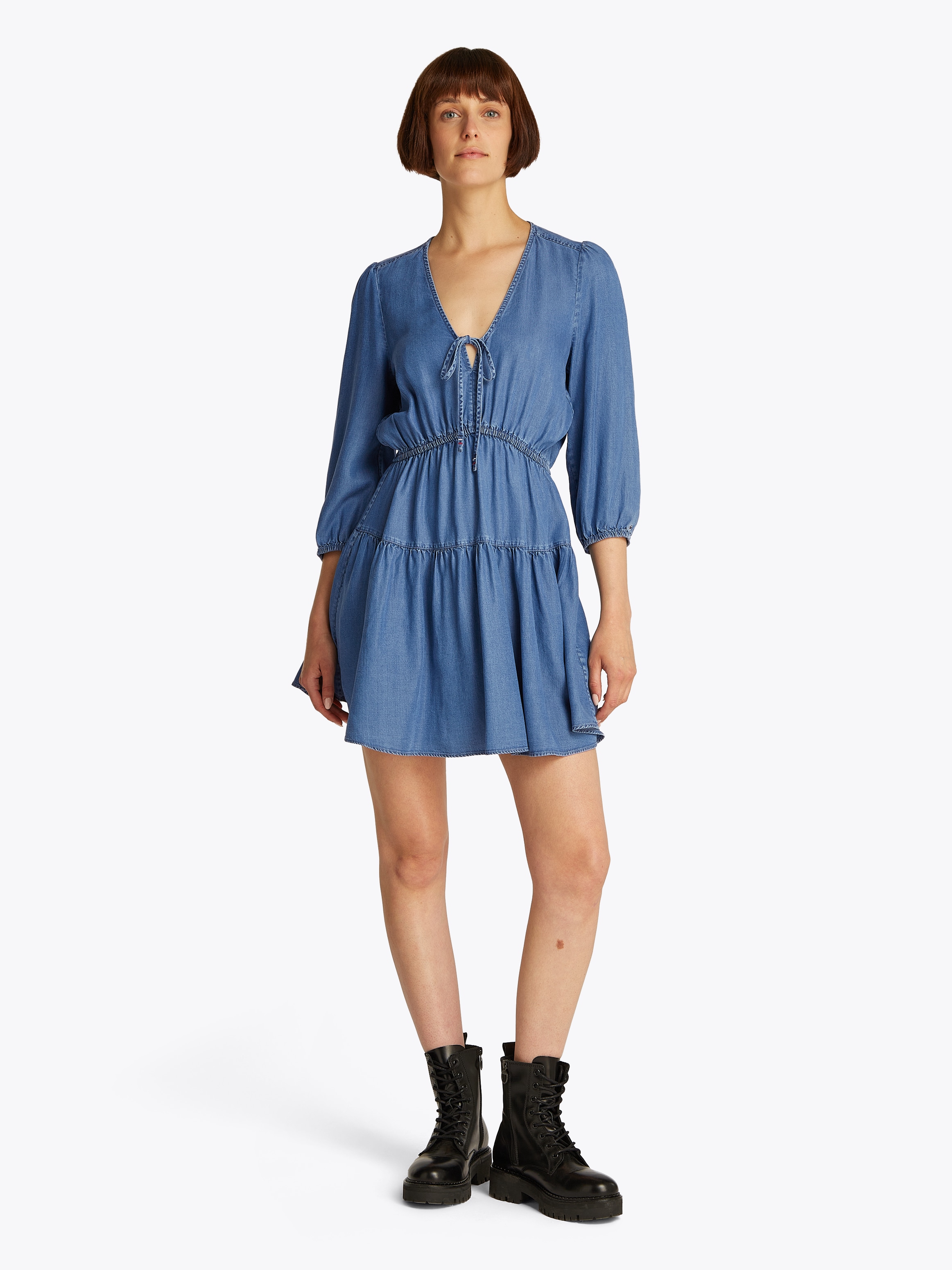 Tommy Jeans Blusenkleid »TJW CHAMBRAY MINI DRESS EXT«, mit Volant, in Mini-Länge