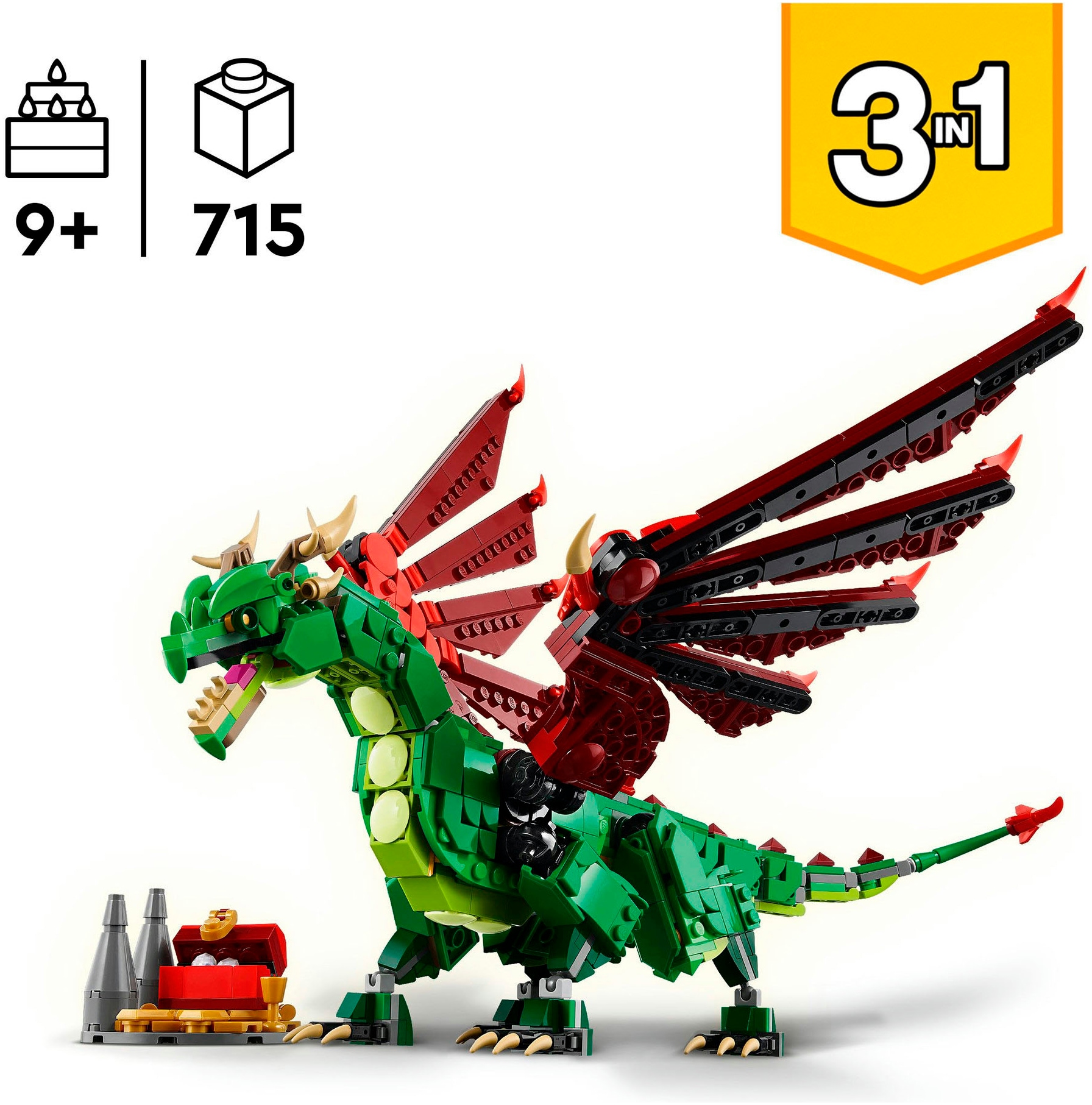 LEGO® Konstruktionsspielsteine »Grüner Drache (31161), LEGO Creator«, (715 St.), Made in Europe