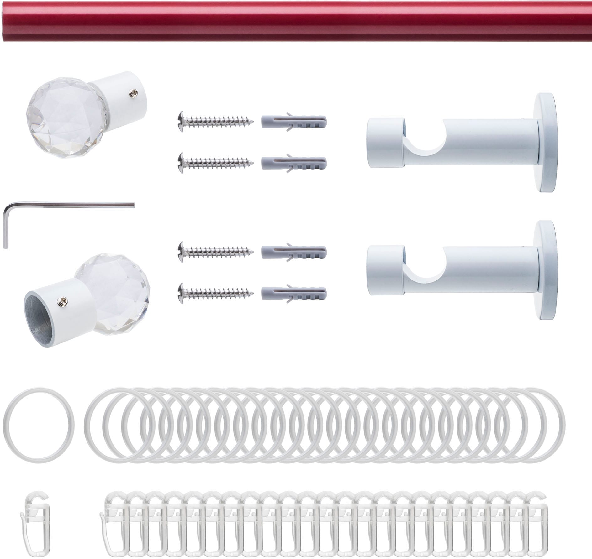 Liedeco Gardinenstange »Fertigstilgarnitur 20 mm Power Celebration Facettkugel«, 1 läufig-läufig, Fixmaß, Gardinenstange Komplett, Farbkombination