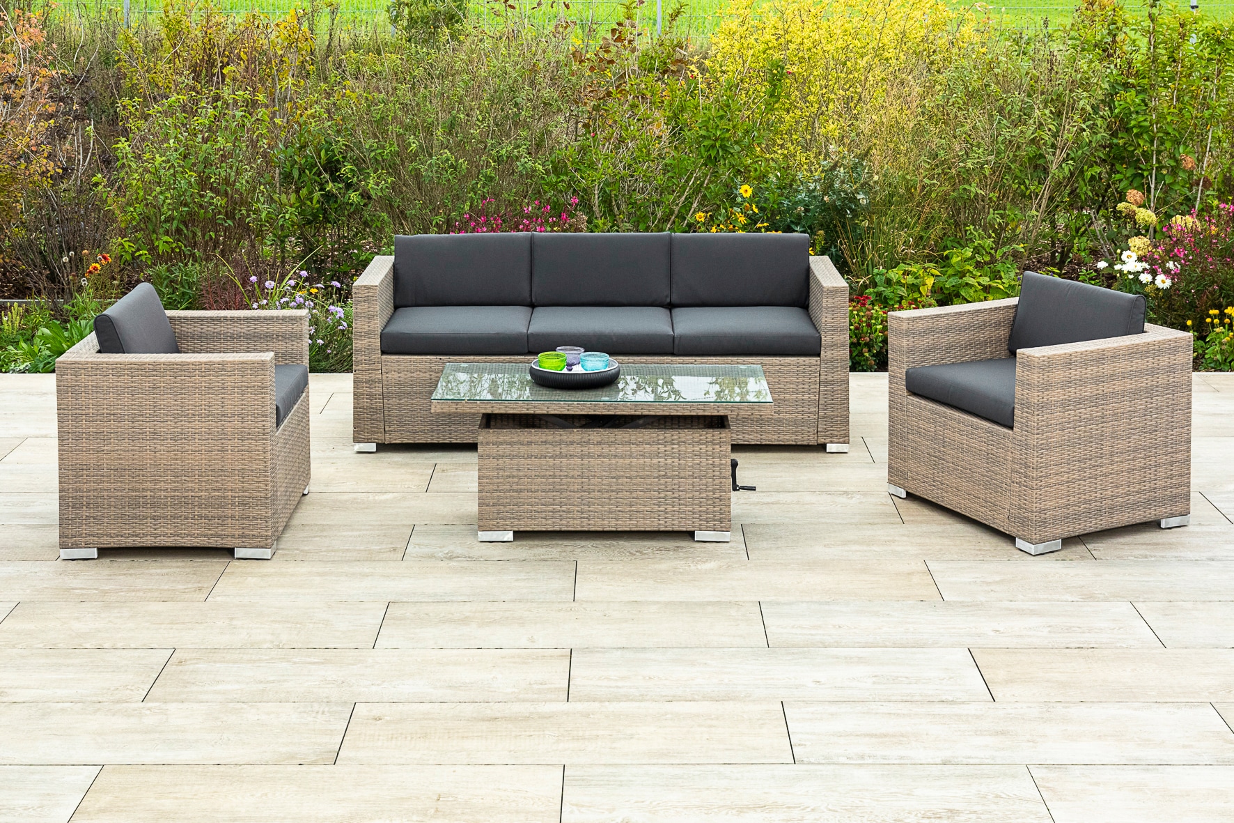 Sessel, Gartenlounge-Set Sitzbank, mit Garantie ausziehbarer Auflagen Tisch, 3 | »Bellante«, 2 Jahren online kaufen MERXX mit tlg.), XXL (4