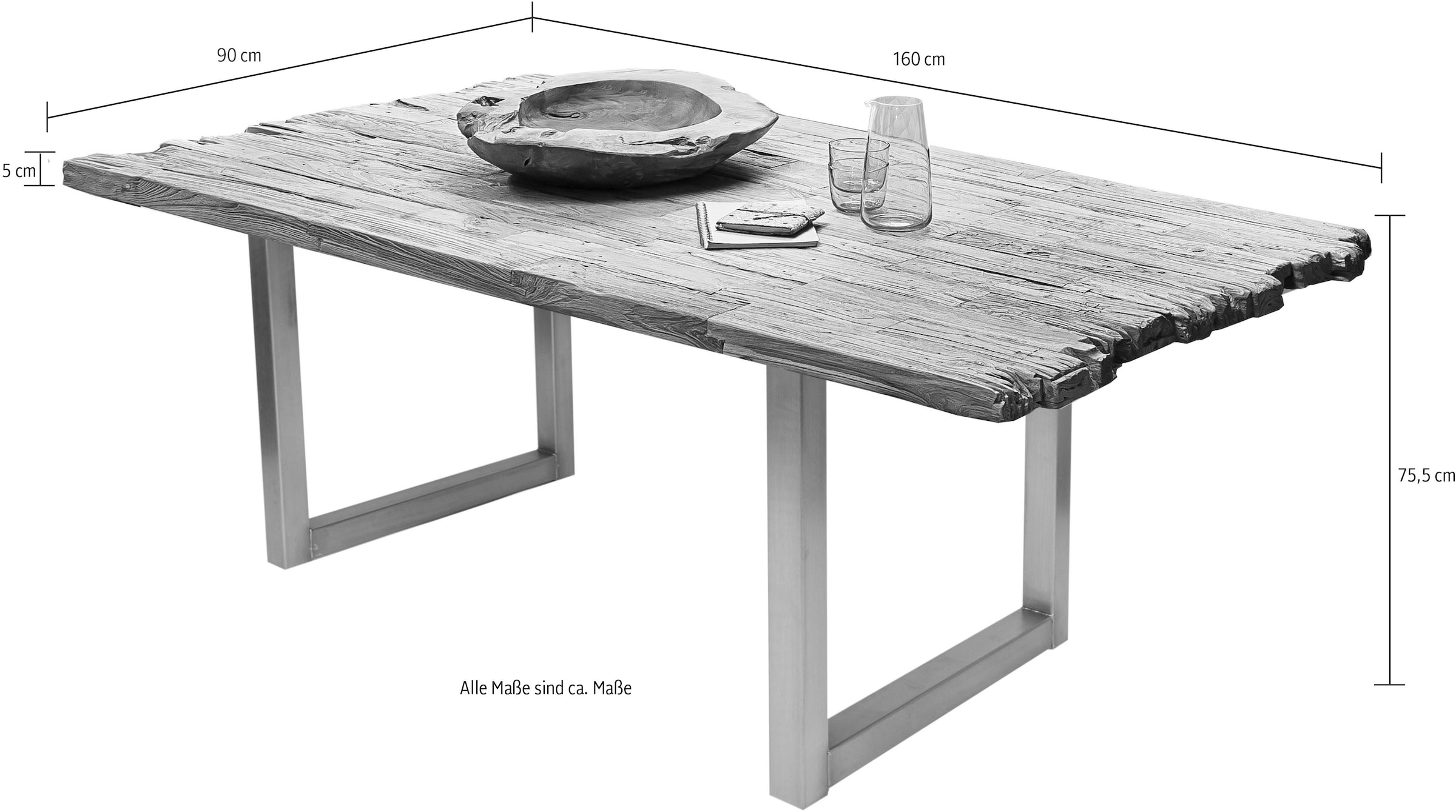 SIT Esstisch Platte mit Bruchkante aus recyceltem Holz