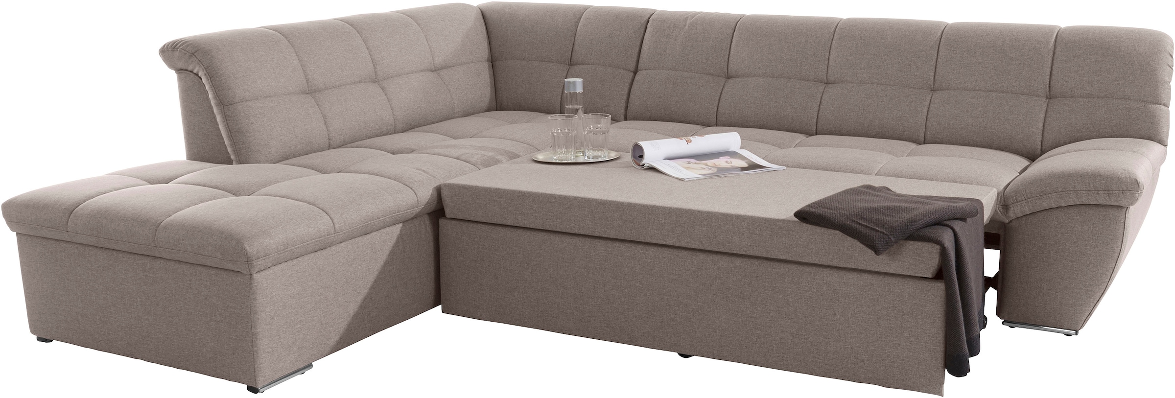 DOMO collection Ecksofa »Lagoa, moderne Sitzheftung, bequem und komfortabel, L-Form«, wahlweise mit Bettfunktion, frei im Raum stellbar, große Farbvielfalt