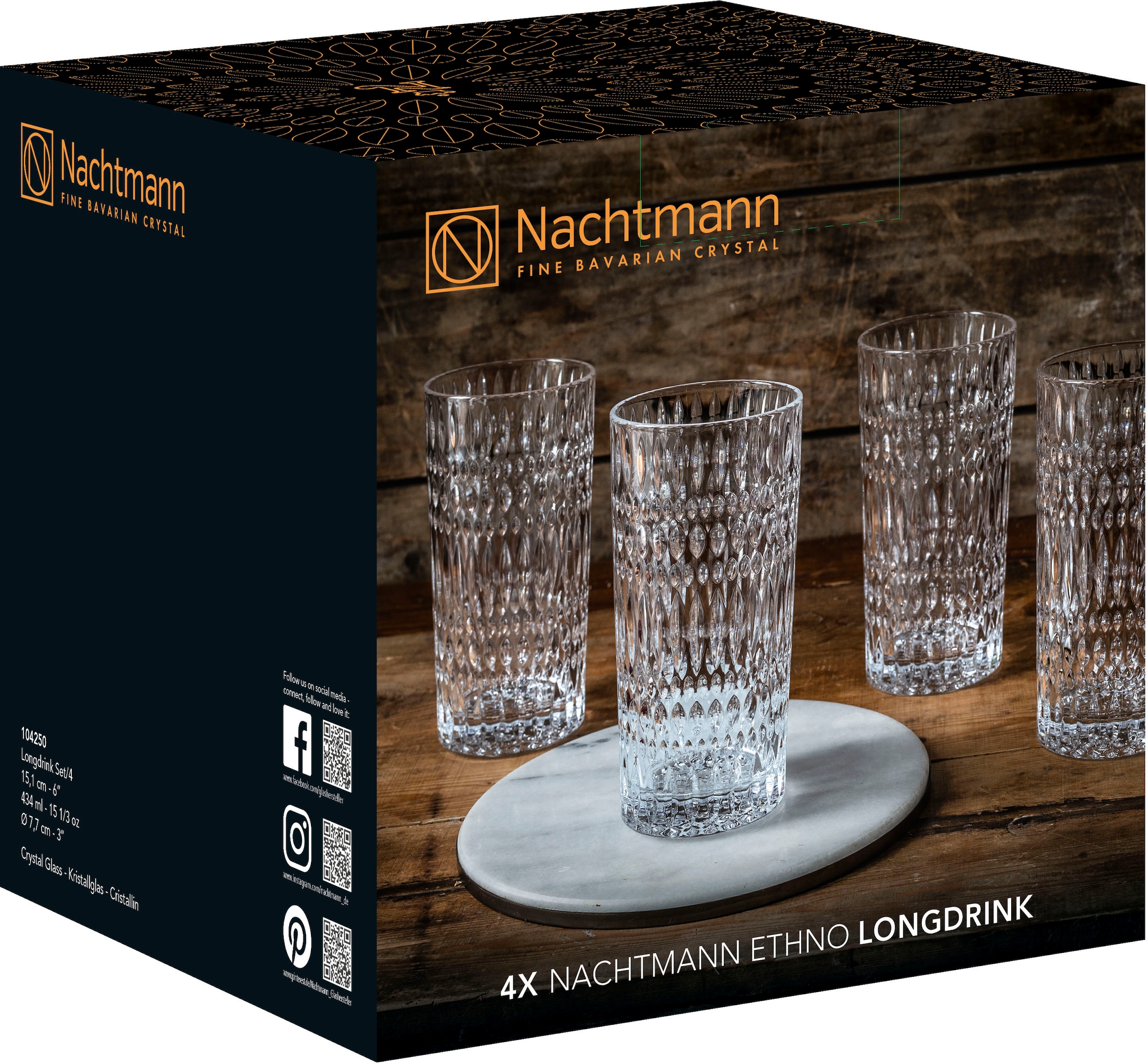 Nachtmann Longdrinkglas »Ethno«, (Set, 4 tlg.), Made in Germany, 422 ml, 4-teilig