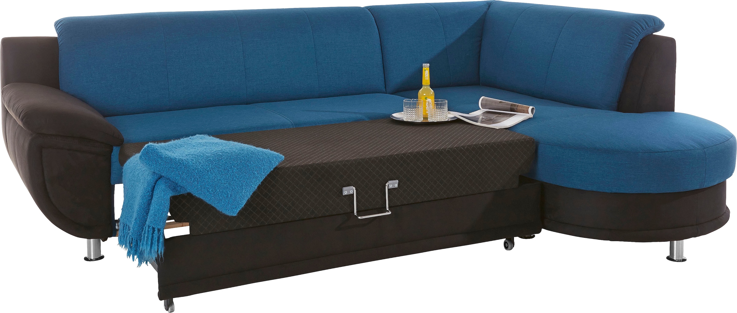 TRENDMANUFAKTUR Ecksofa »Rondo 3, zeitlos und bequem, Materialmix, breite Armlehnen, L-Form«, wahlweise mit Federkern für mehr Komfort, wahlweise mit Bettfunktion