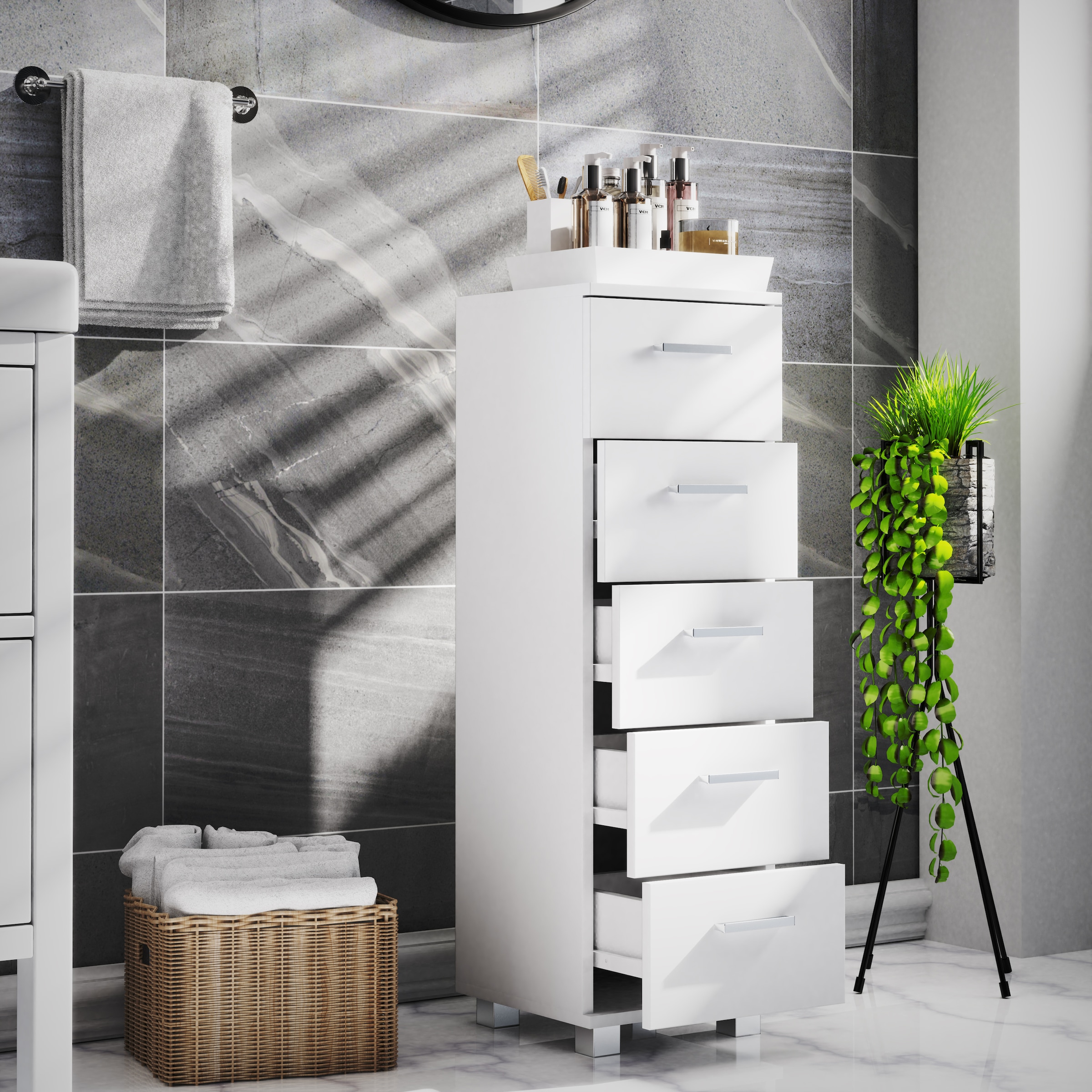 VCM Midischrank »Holz Badmöbel Schubladen Badschrank Kommode Zalo M« 1 Stk. tlg.