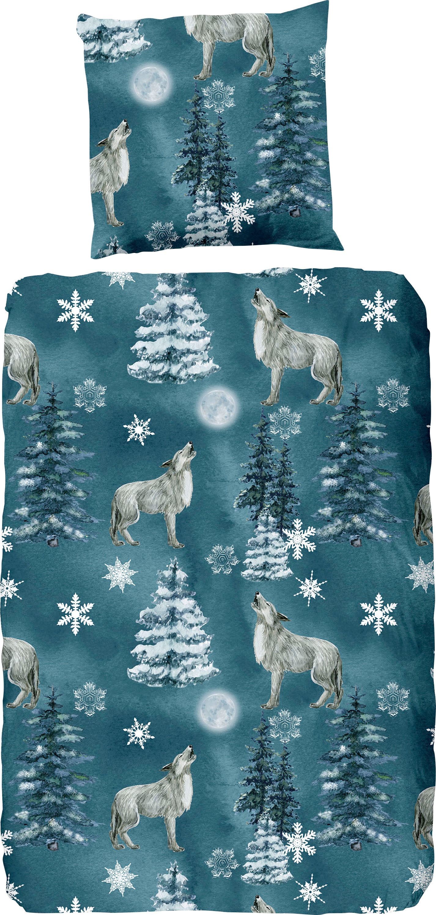 good morning Wendebettwäsche »Midnight«, Biber, Flanell, 135x200, Winter, Warm, Weich, Reißverschluss, Petrol